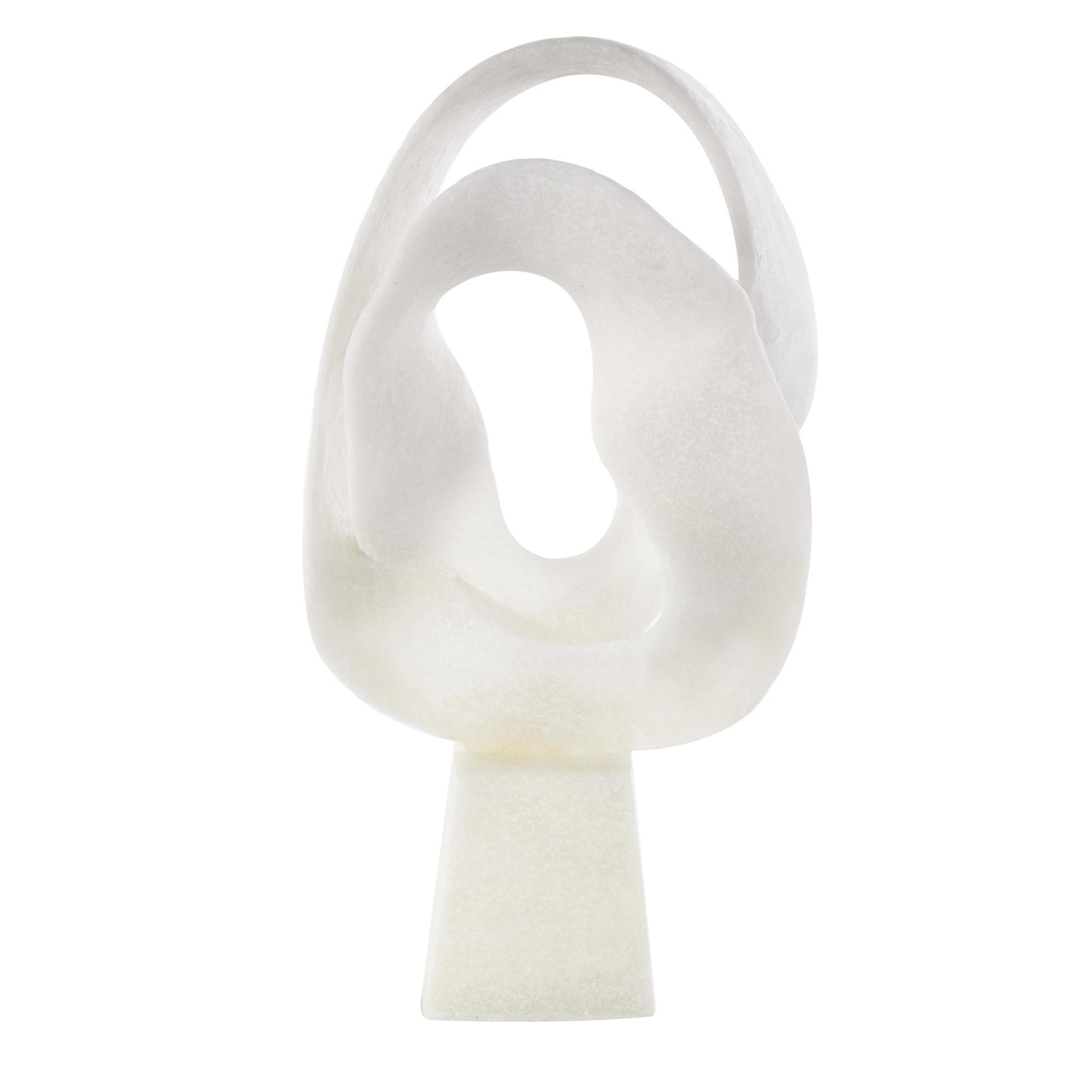 Abstract White Polystone Textured Wave Decorative Sculpture with Elevated Base