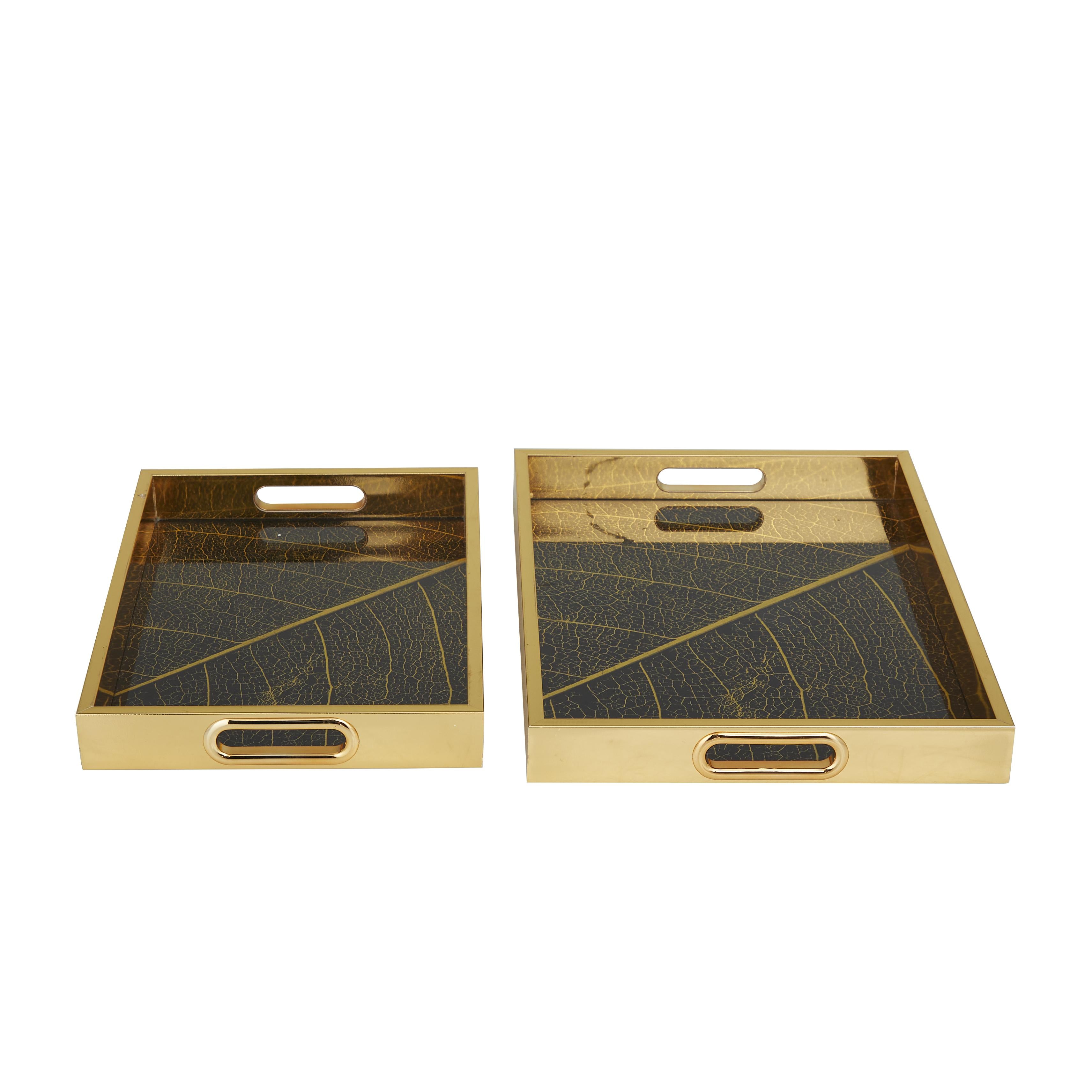 Set of 2 Geometric Plastic Mirrored Living Room Decor Tray