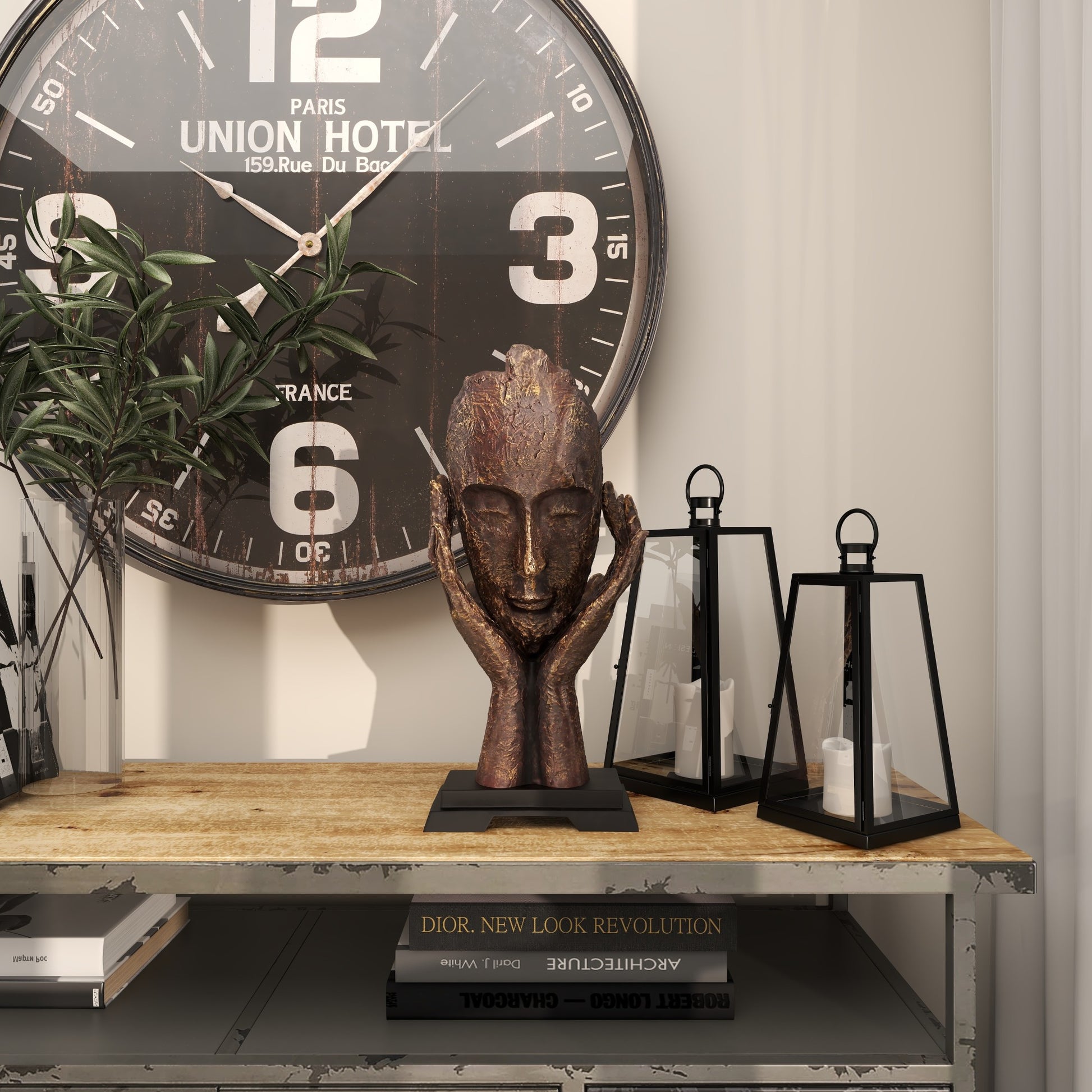 Mask Brown Polystone Thinker Decorative Sculpture