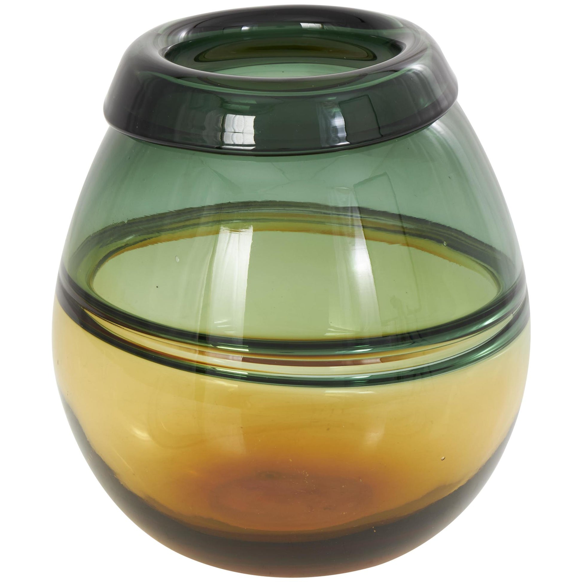 Green Glass Handmade Ombre Decorative Vase with Yellow Base