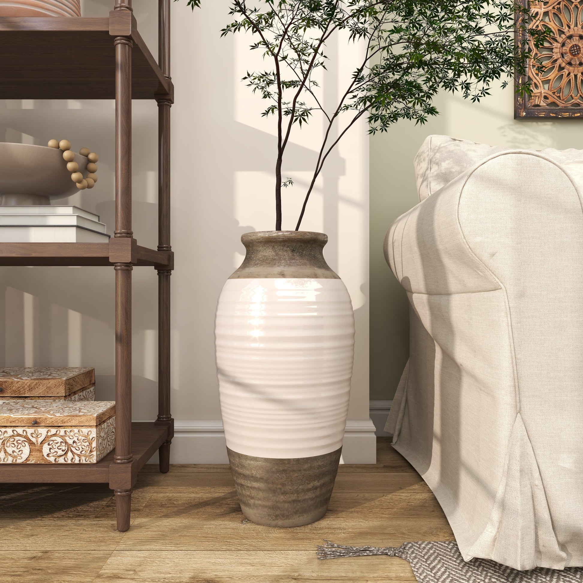 Gray Ceramic Decorative Vase with White Body