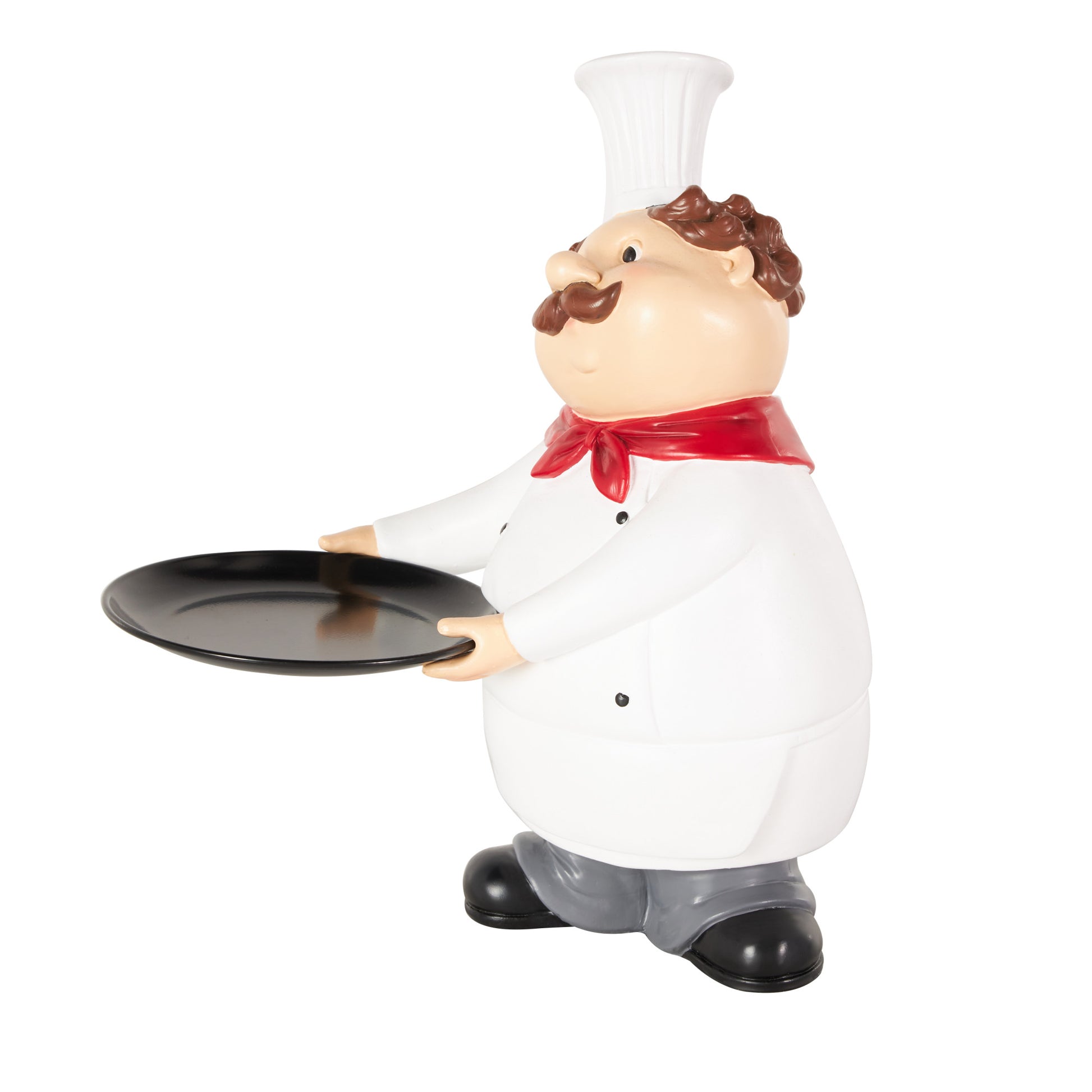 Chef White Polystone Kitchen Decorative Figurine Decorative Sculpture with Black Tray