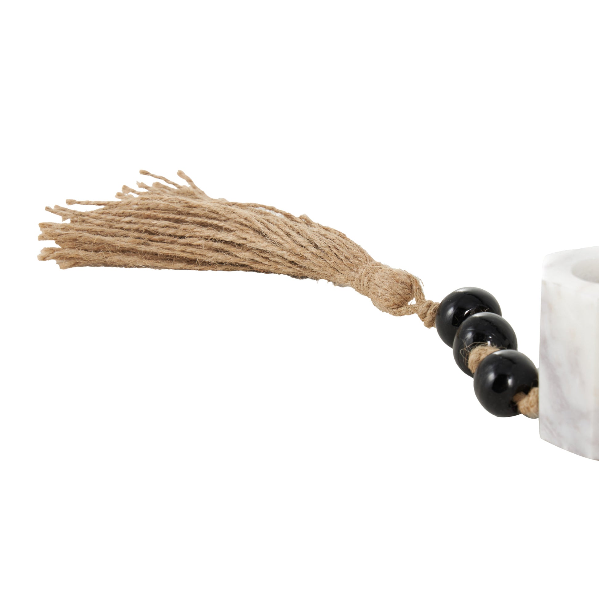 Mango Wood Garland Decorative Candle Holder with Brown Tassel