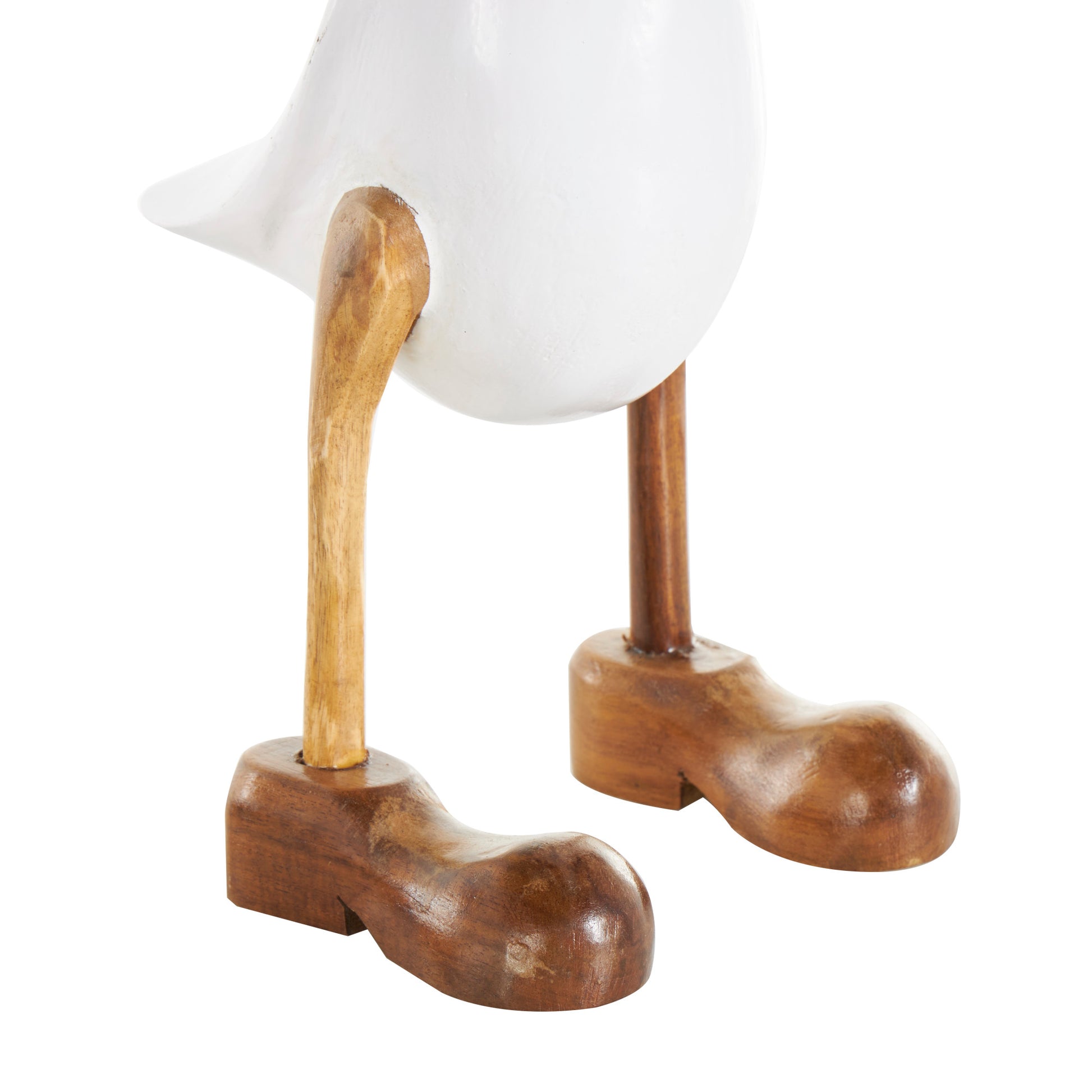 Set of 3 Duck White Bamboo Wood Decorative Sculpture with Brown Top Hats and Shoes