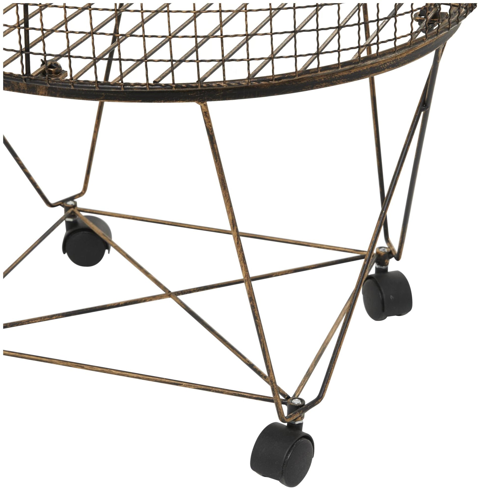 Bronze Metal Deep Set Wire Basket Mobile Storage Cart with Wheels