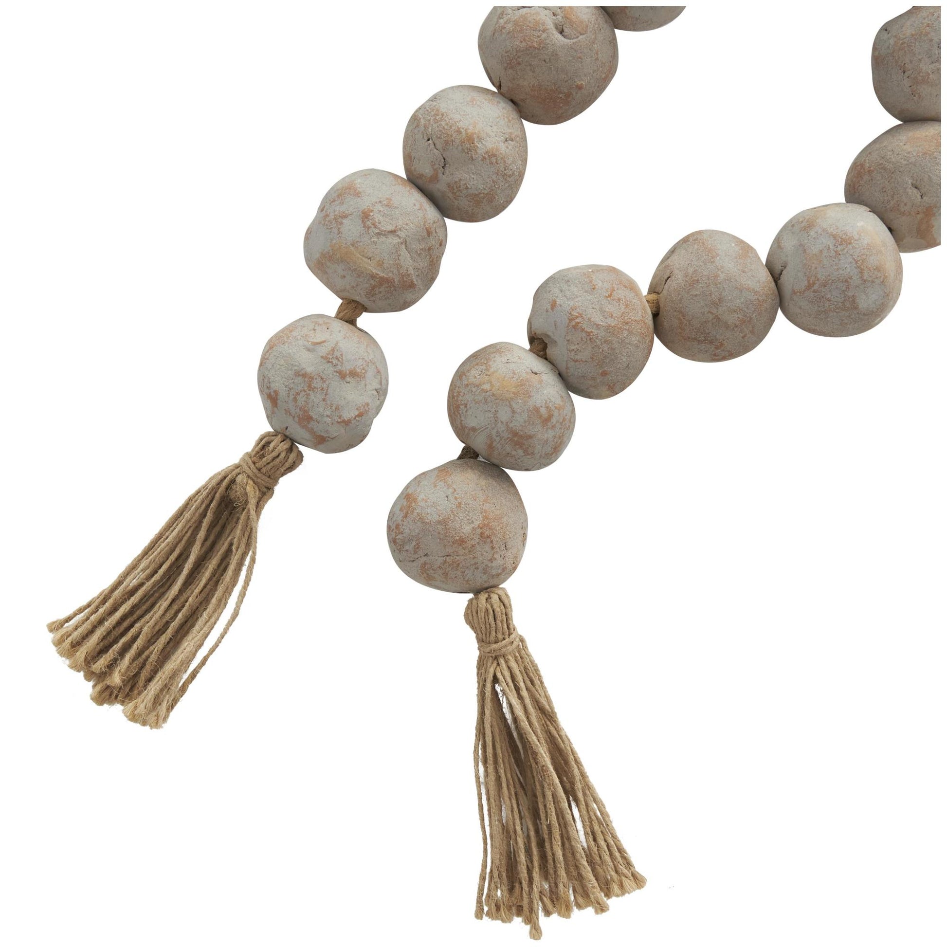Ceramic Handmade Round Intricately Shaped Large Distressed Beaded Garland with Tassel