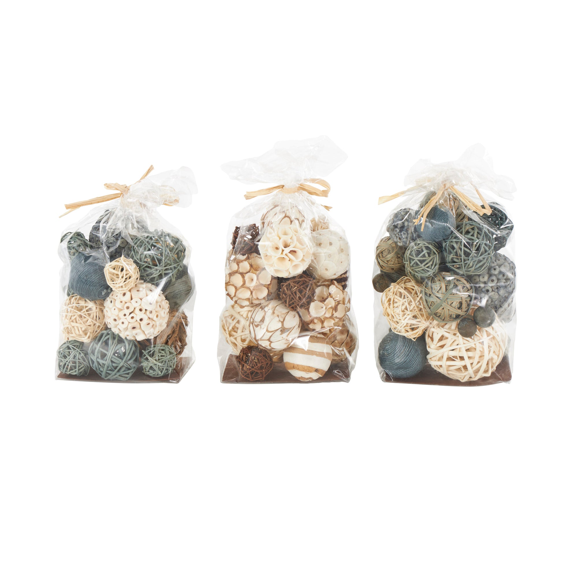 Set of 3 Gray Dried Plant Handmade Decorative Orbs & Vase Filler with Varying Designs