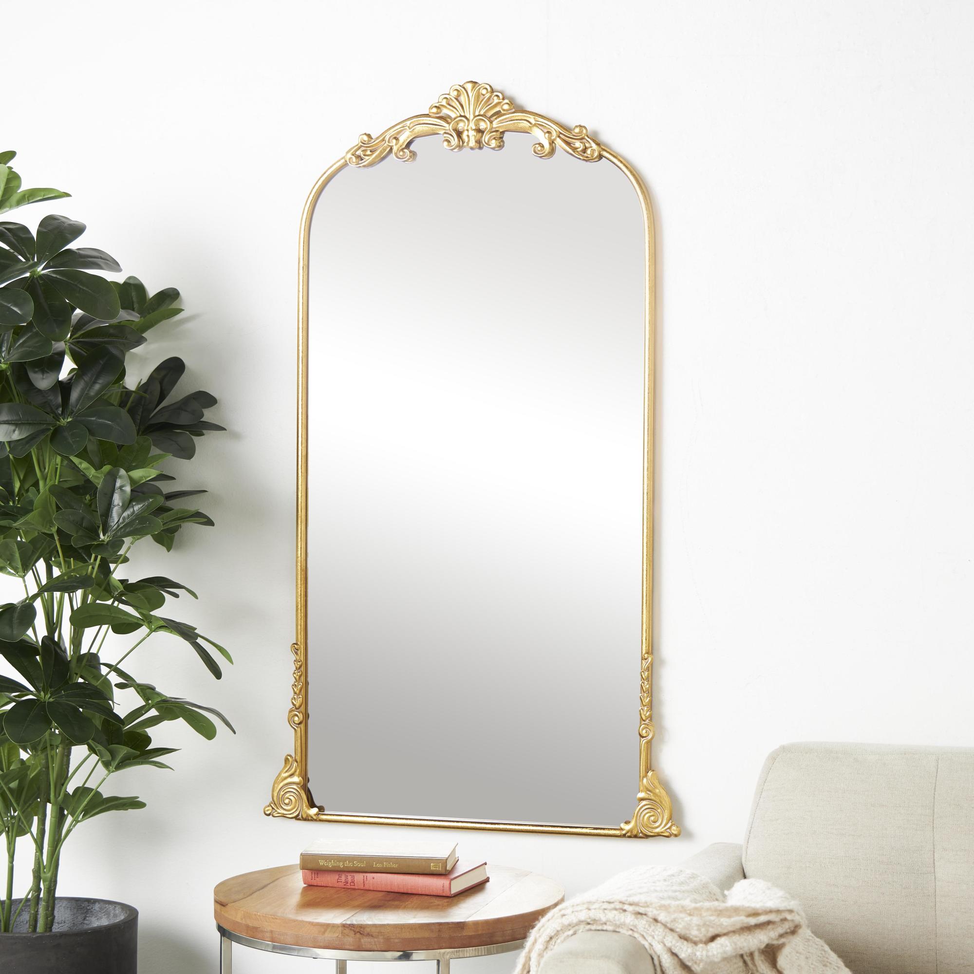 Scroll Gold Metal Tall Ornate Arched Baroque Room Floor Mirror