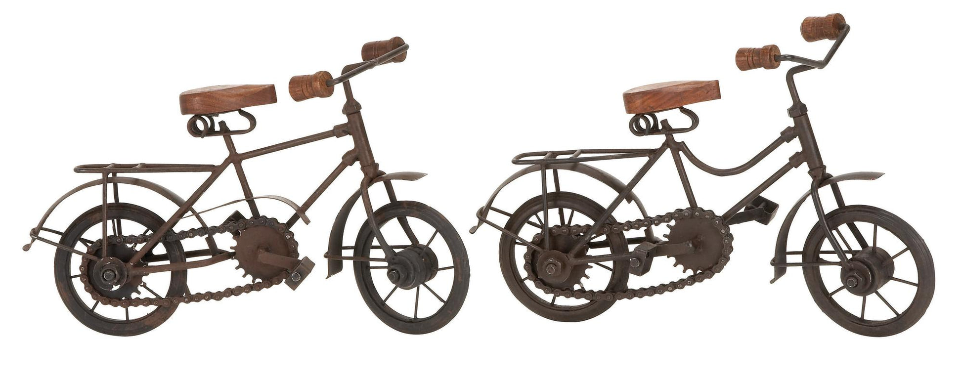 Set of 2 Bike Black Metal Decorative Sculpture with Wood Accents