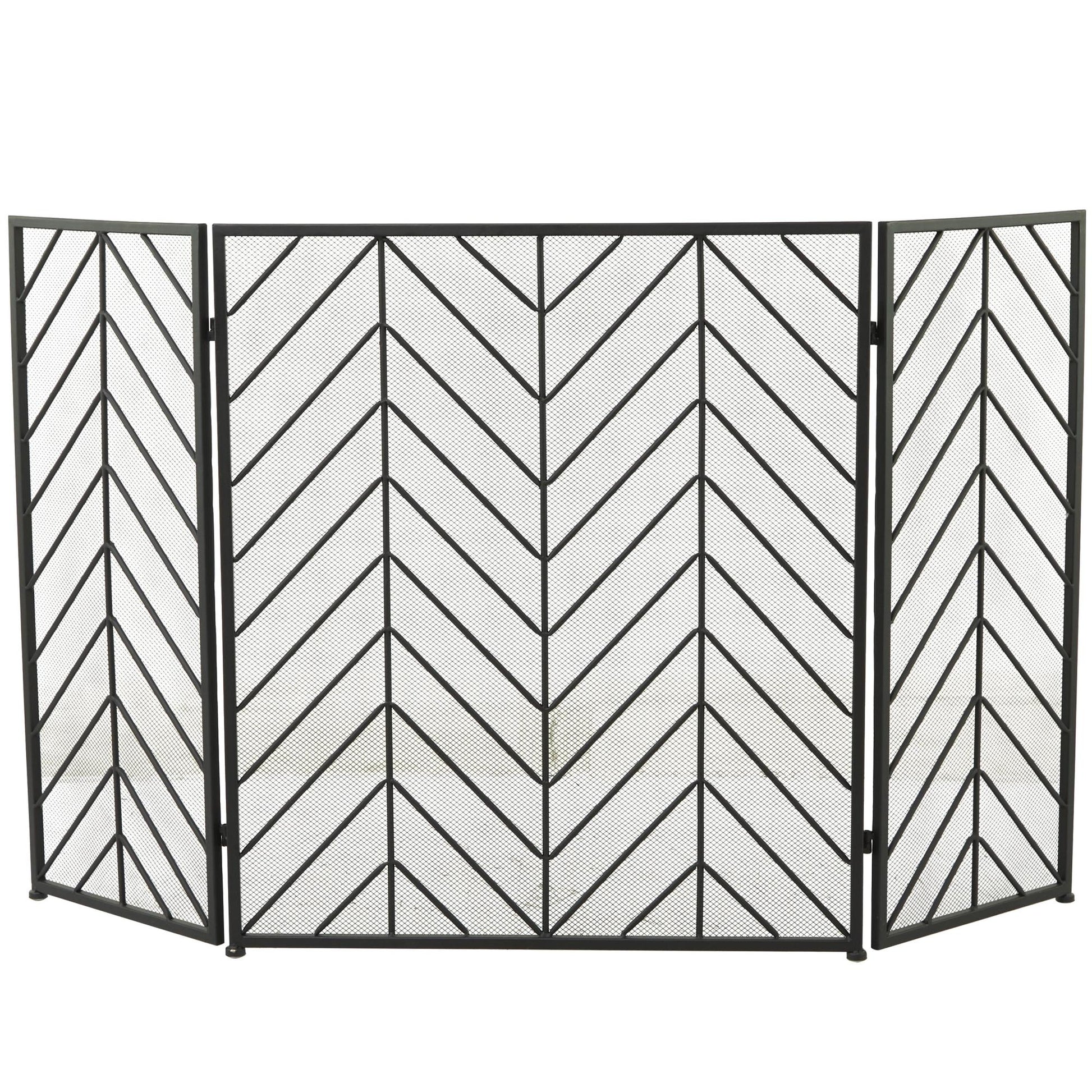 Geometric Metal Foldable Mesh Netting 3 Panel Living Room Fireplace Screen with Chevron Pattern