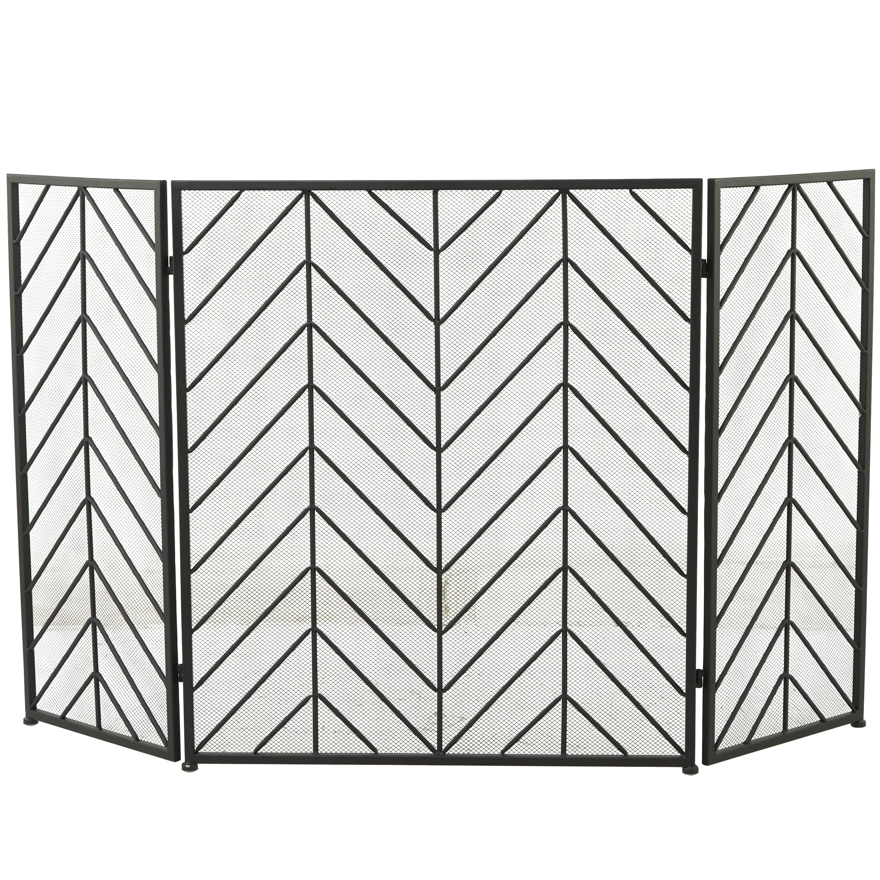 Geometric Metal Foldable Mesh Netting 3 Panel Living Room Fireplace Screen with Chevron Pattern