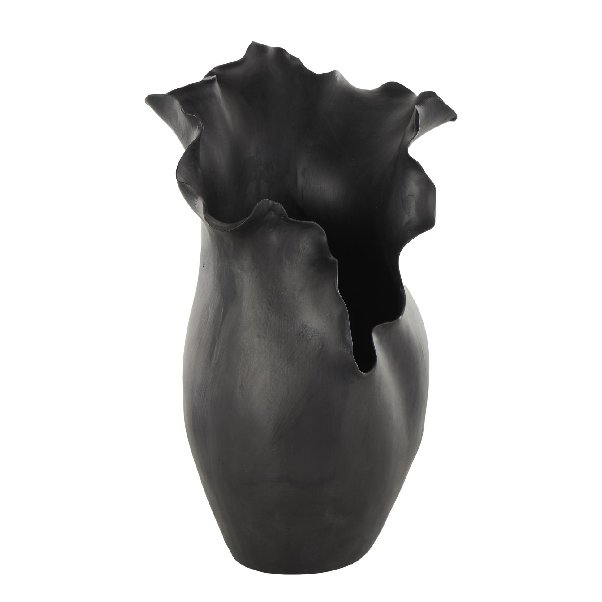 Abstract Ceramic Floral Inspired Decorative Vase with Wavy Folded Rim
