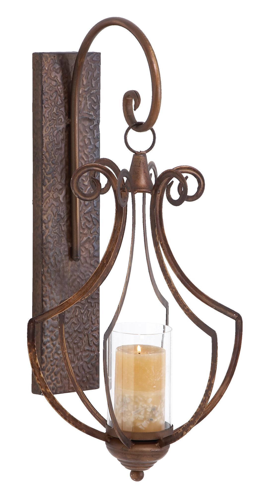 Scroll Bronze Metal Single Candle Indoor Outdoor Wall Sconce