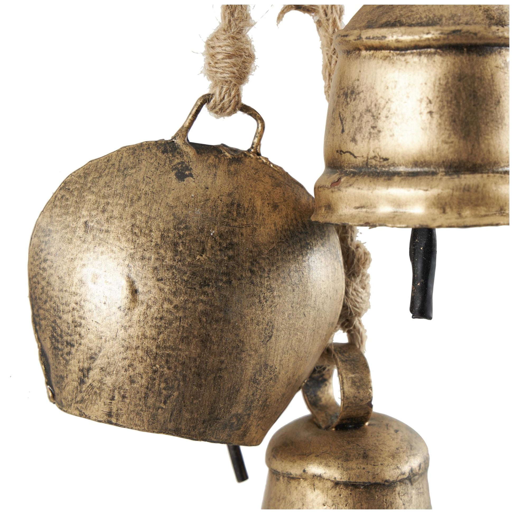 Metal Cascading Cluster Indoor Outdoor Decorative Cow Bells with Jute Hanging Rope