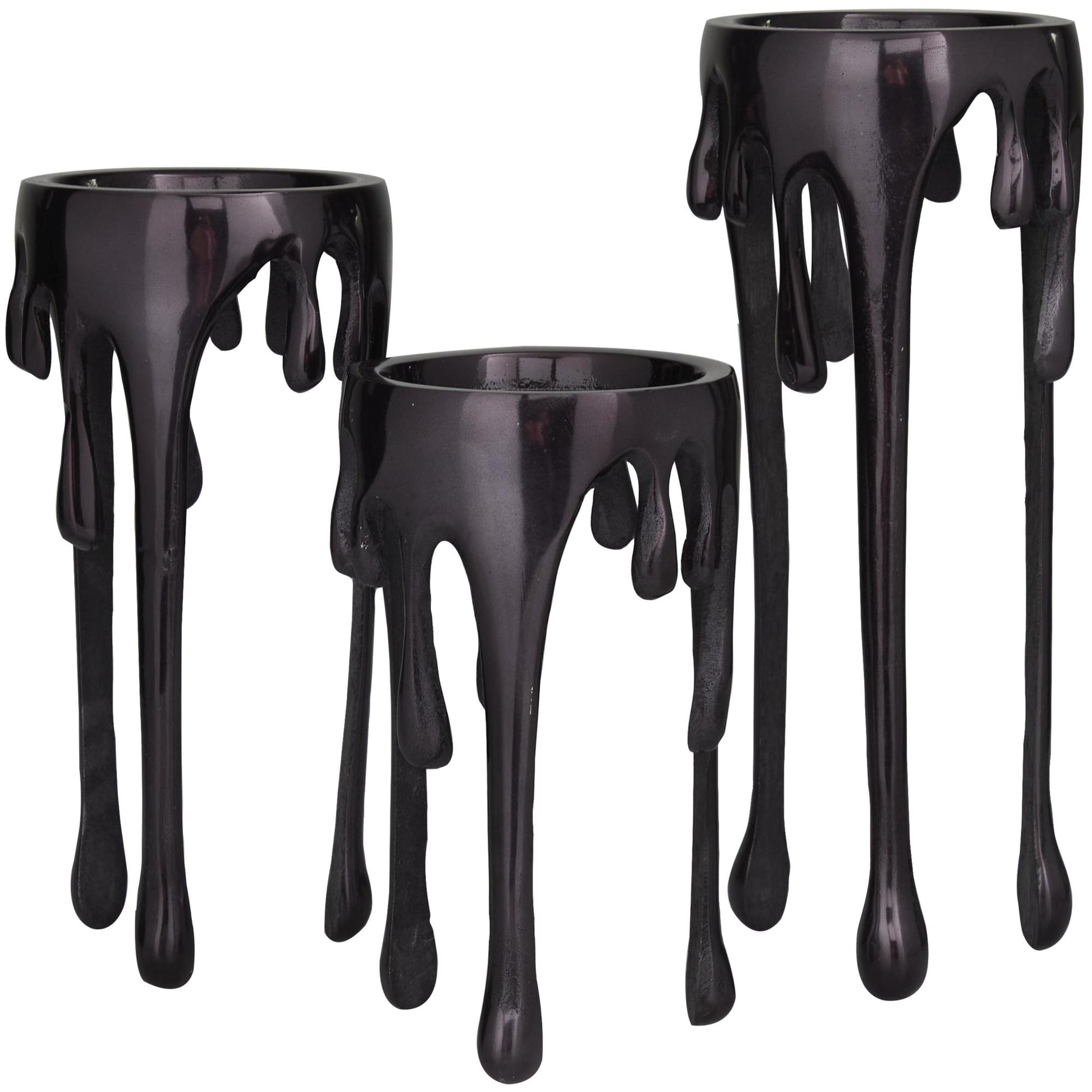 CosmoLiving by Cosmopolitan Set of 3 Abstract Aluminum Metal Drip Decorative Candle Holder with Melting Designed Legs