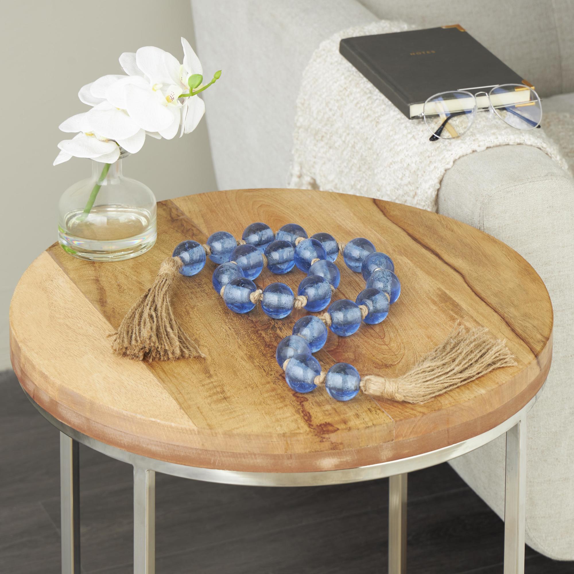Glass Handmade Round Beaded Garland with Tassel with Knotted Brown Jute