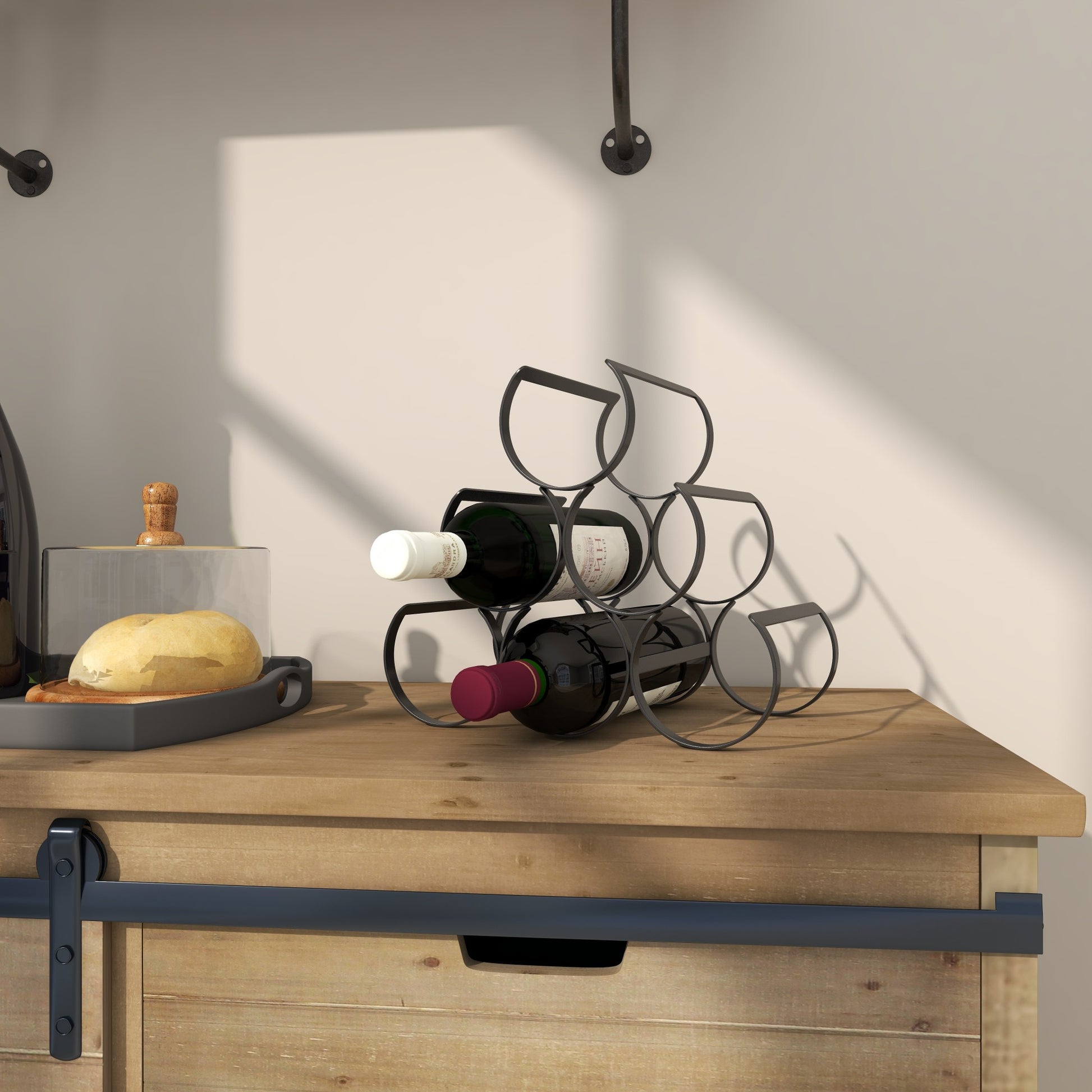 Black Metal 6 Bottle Kitchen Wine Rack with Curved Holders