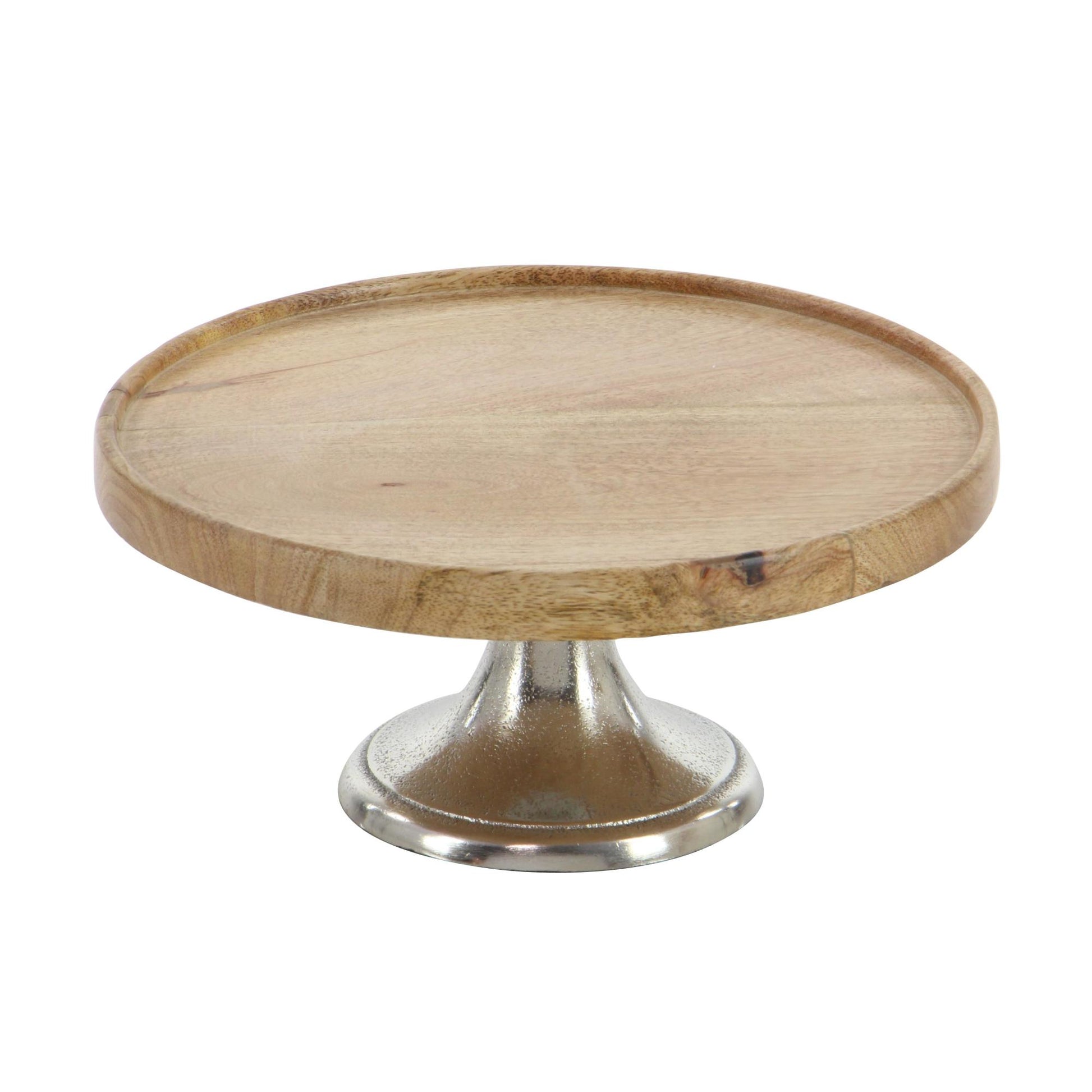 Set of 3 Mango Wood Decorative Cake Stand with Silver Aluminum Cone Base