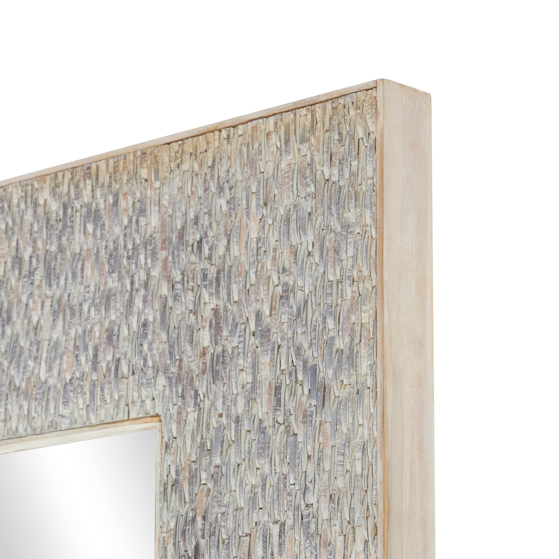 Beige Teak Wood Mosaic Room Floor Mirror with Brown Inner Frame