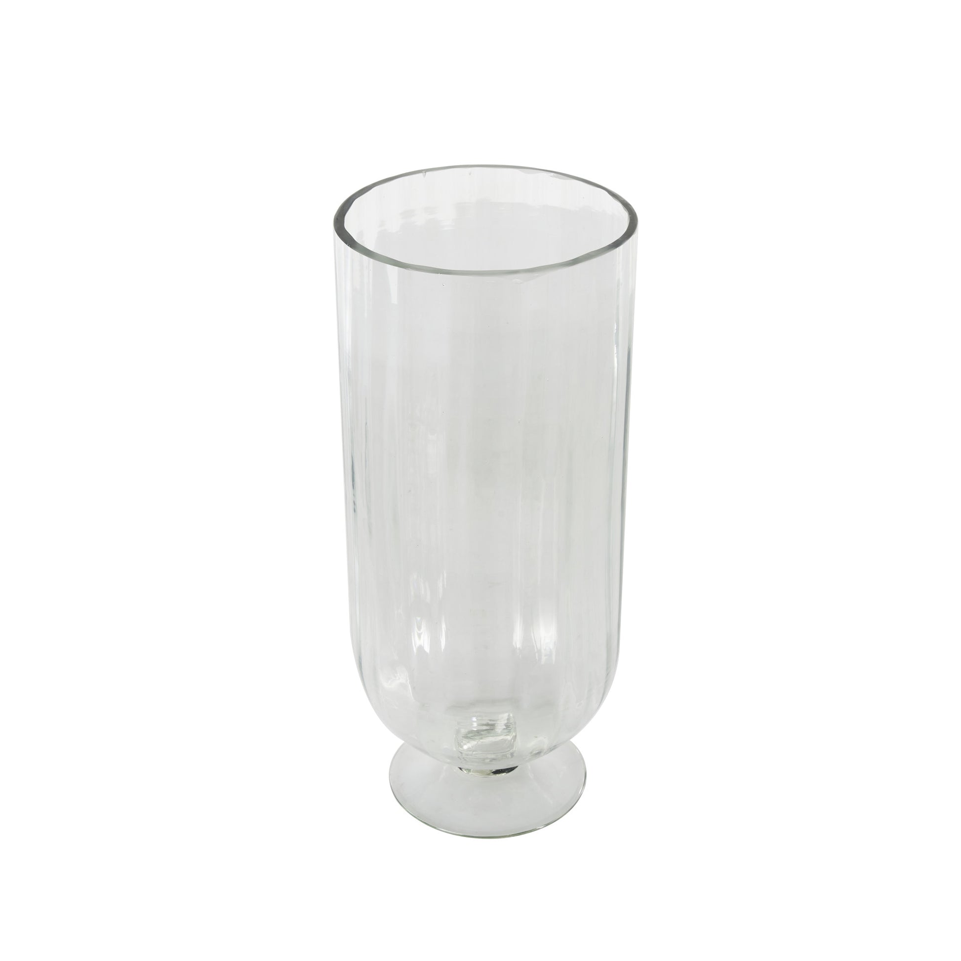 Clear Glass Ribbed Fluted Decorative Candle Holder with Elevated Base