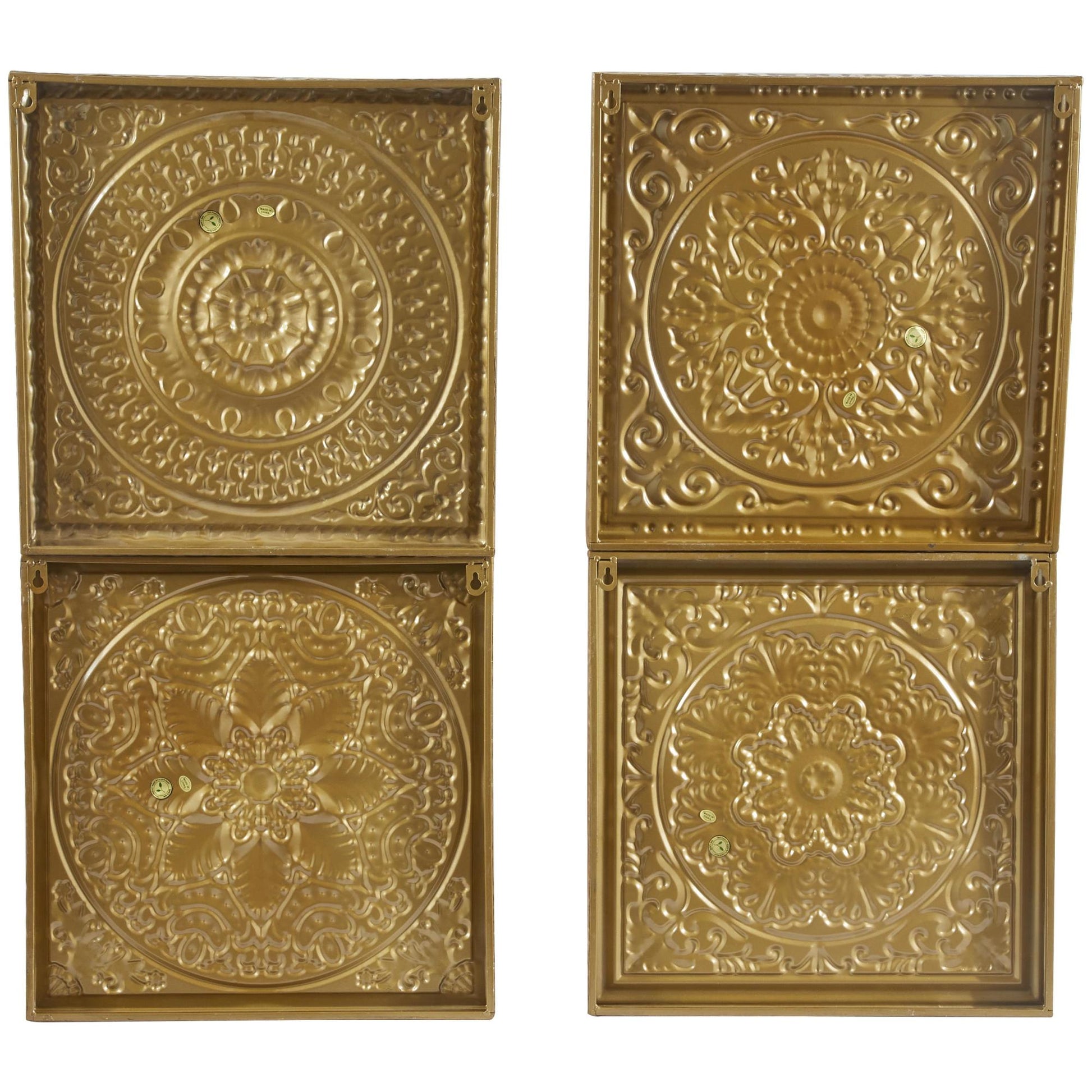 Set of 4 Scroll Gold Metal Home Wall Decor with Embossed Details