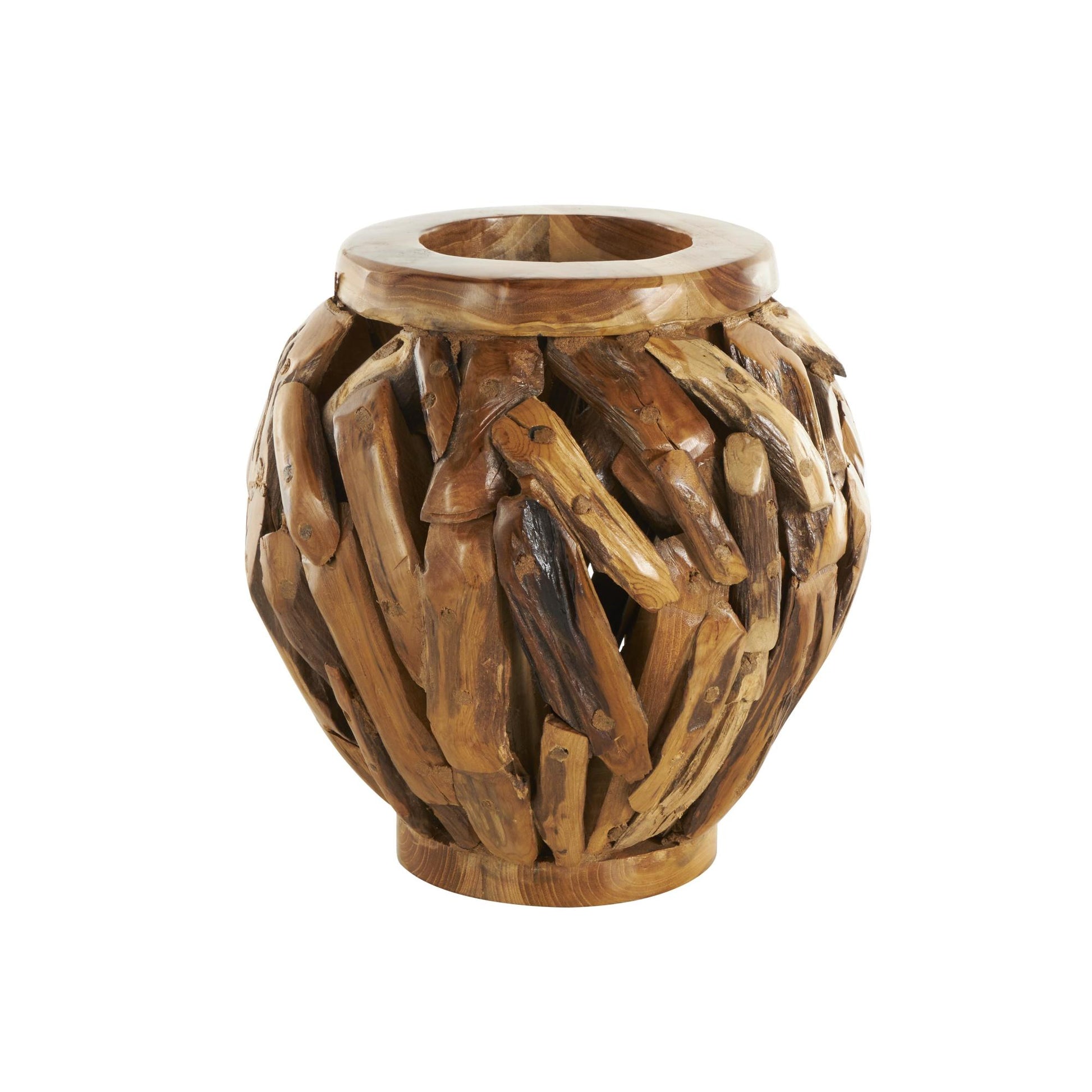Brown Teak Wood Handmade Live Edge Tree Branch Pot Decorative Vase