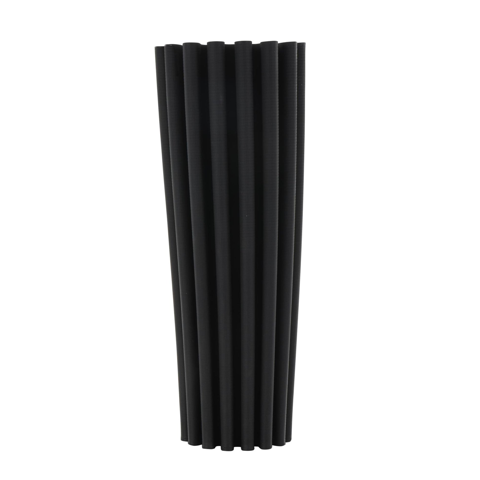 Abstract Black Ceramic Dimensional Ribbed Decorative Vase with Cylindrical Ridges