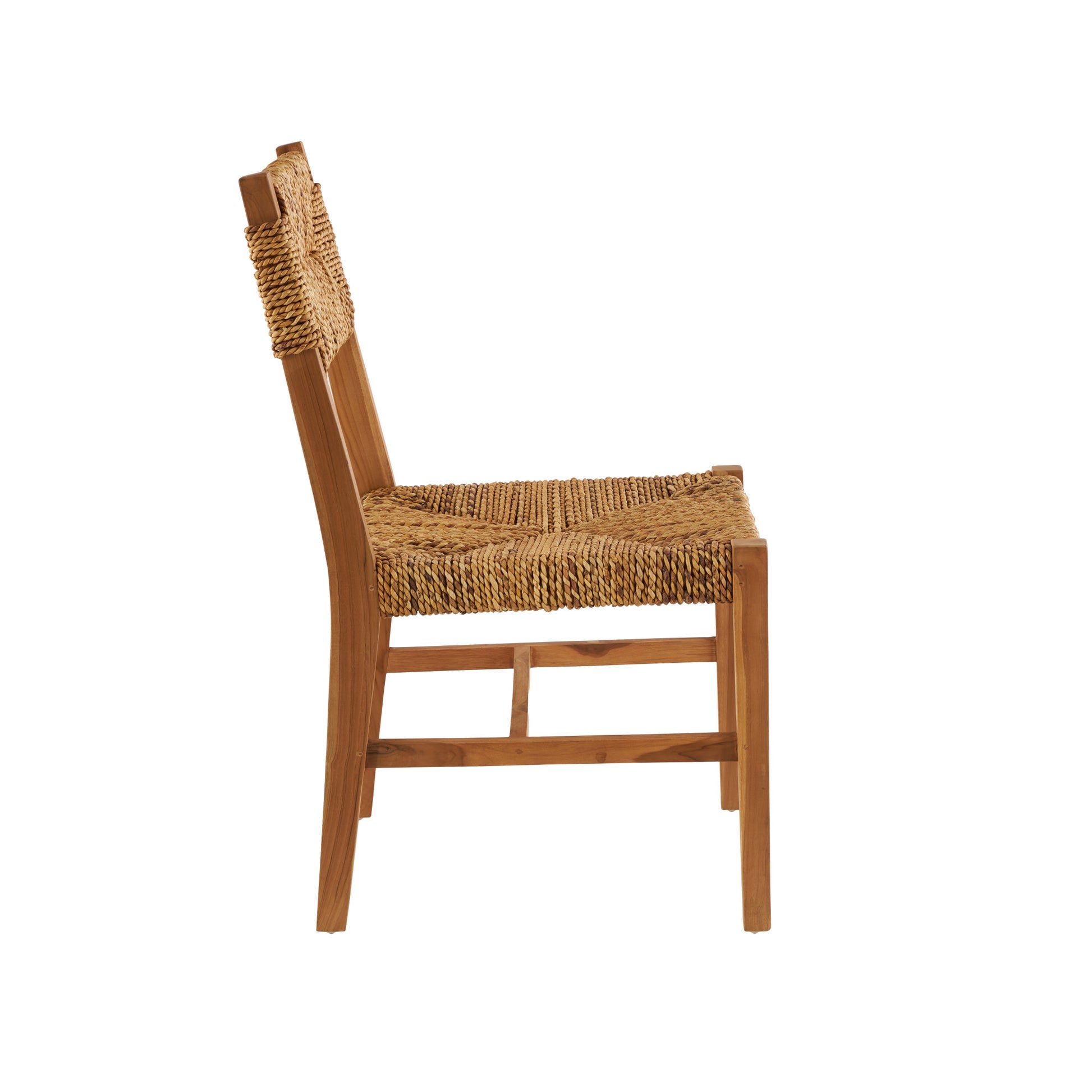 Set of 2 Light Brown Teak Wood Handmade Living Room Accent Chair with Woven Banana Leaf Seat