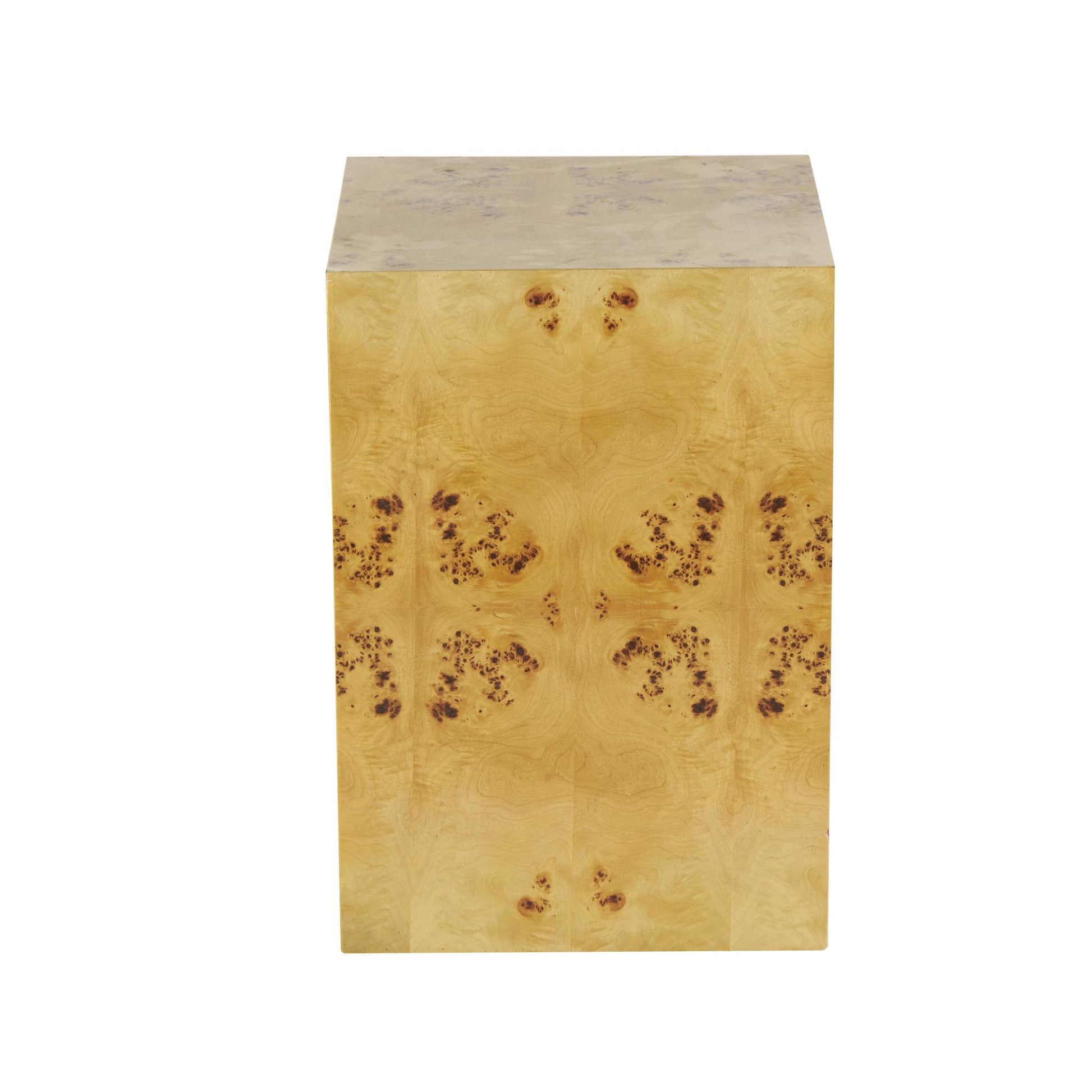 Brown Wood Square Cube Side End Accent Table with Wood Grain Patterns