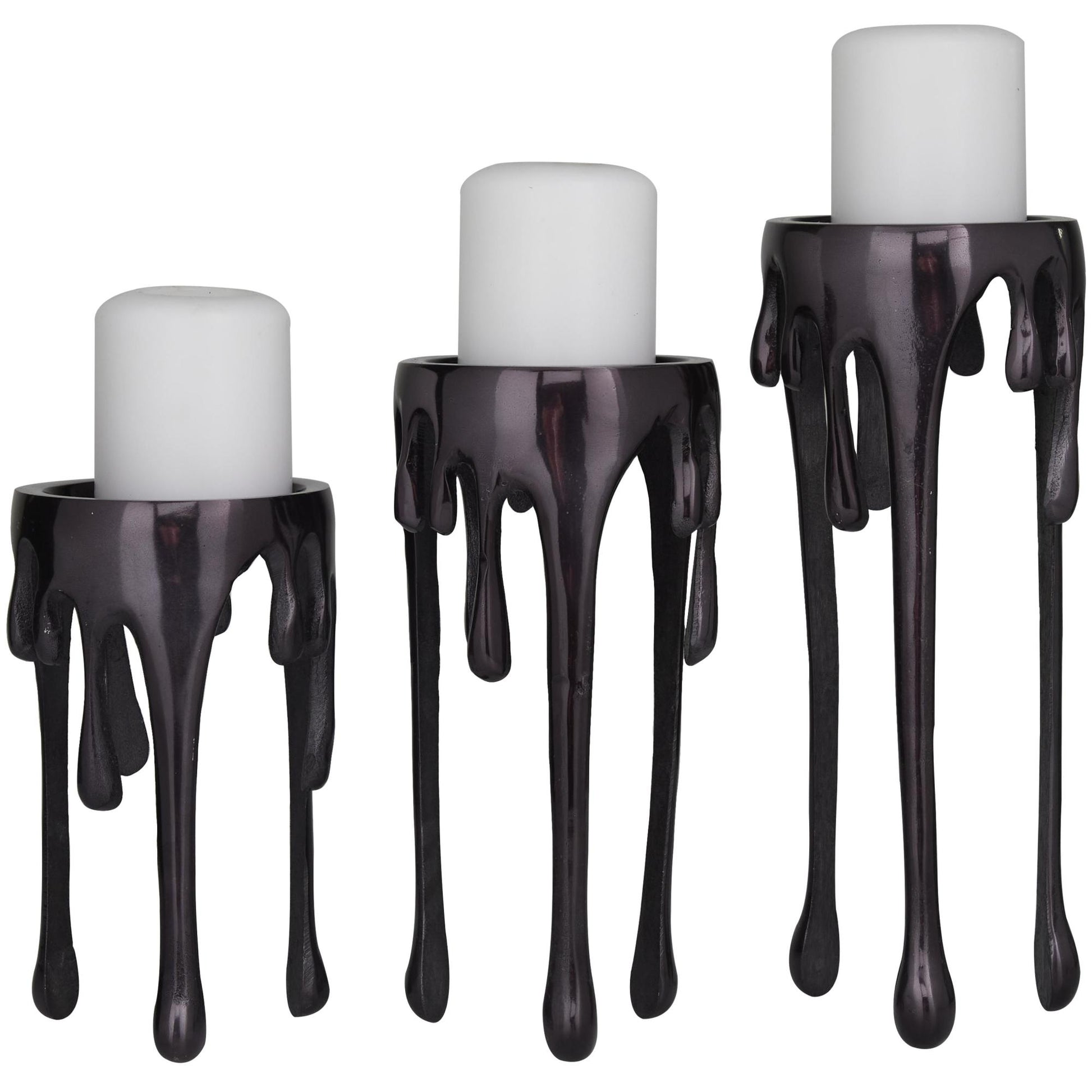 CosmoLiving by Cosmopolitan Set of 3 Abstract Aluminum Metal Drip Decorative Candle Holder with Melting Designed Legs