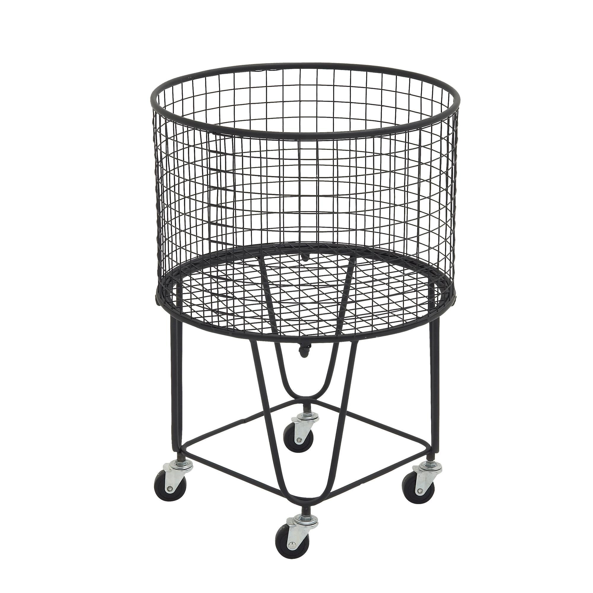 Metal Deep Set Metal Mesh Laundry Basket Storage Cart with Wheels 18" x 18" x 24"