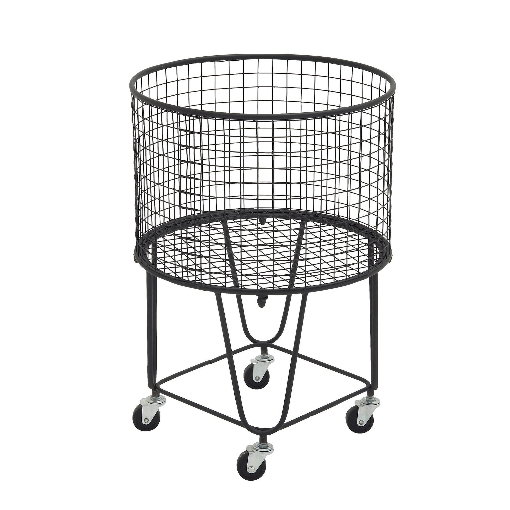 Metal Deep Set Metal Mesh Laundry Basket Storage Cart with Wheels 18" x 18" x 24"