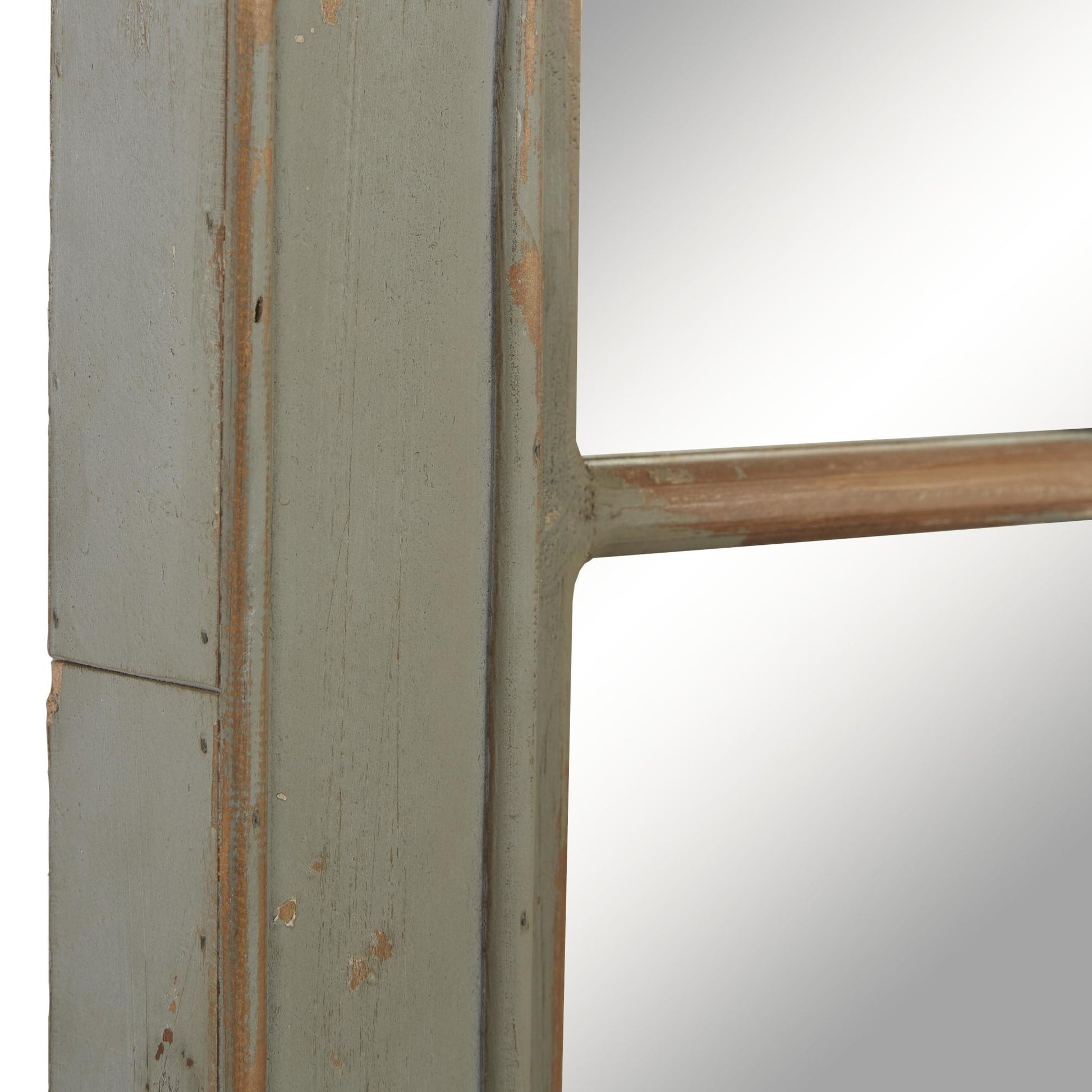 Wood Window Pane Inspired Room Wall Mirror with Arched Top and Distressing