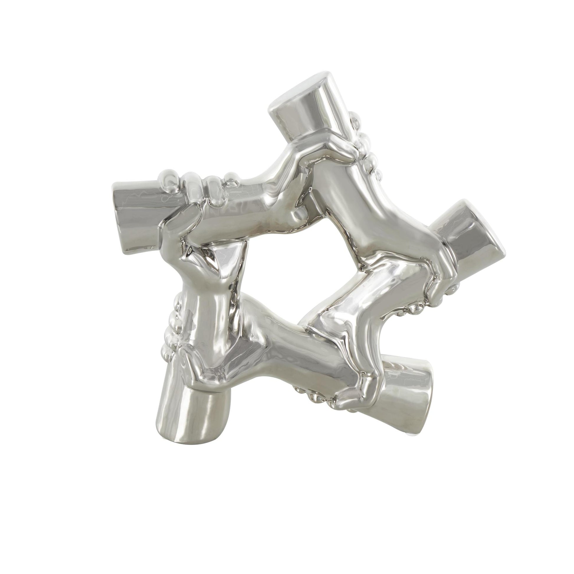 Hands Silver Ceramic Gripping Decorative Sculpture