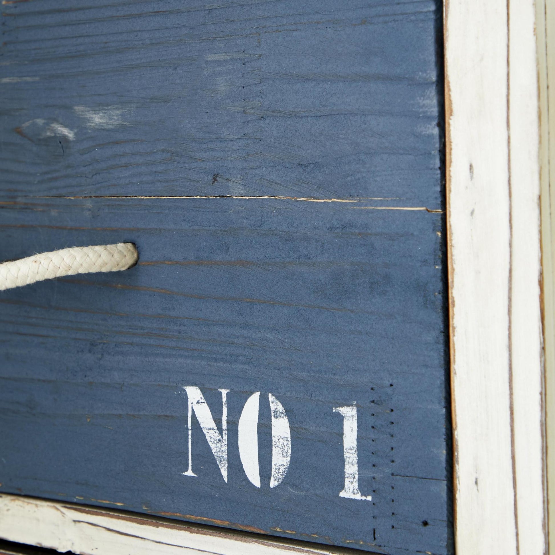 Anchor Blue Wooden Small Distressed Room Chest with 3 Numbered Drawers and Rope Handles