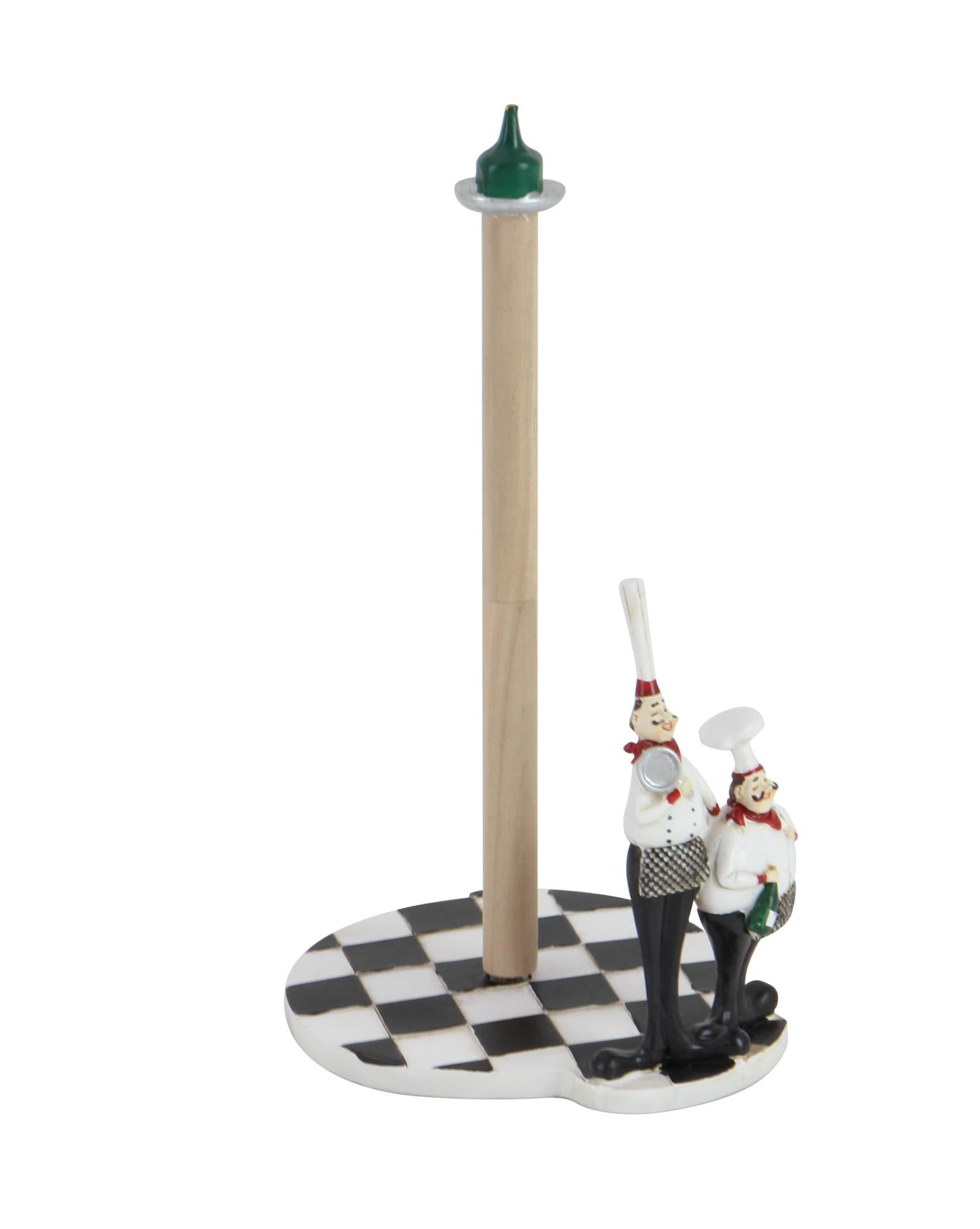 Chef White Polystone Countertop Paper Towel Holder with Checkered Base