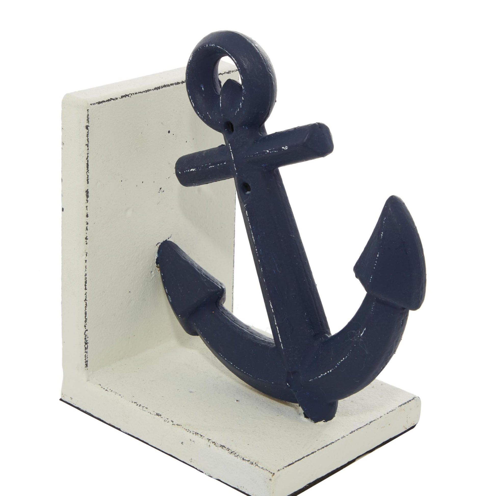 Set of 2 Ship Wheel Blue Metal Anchor Decorative Bookends