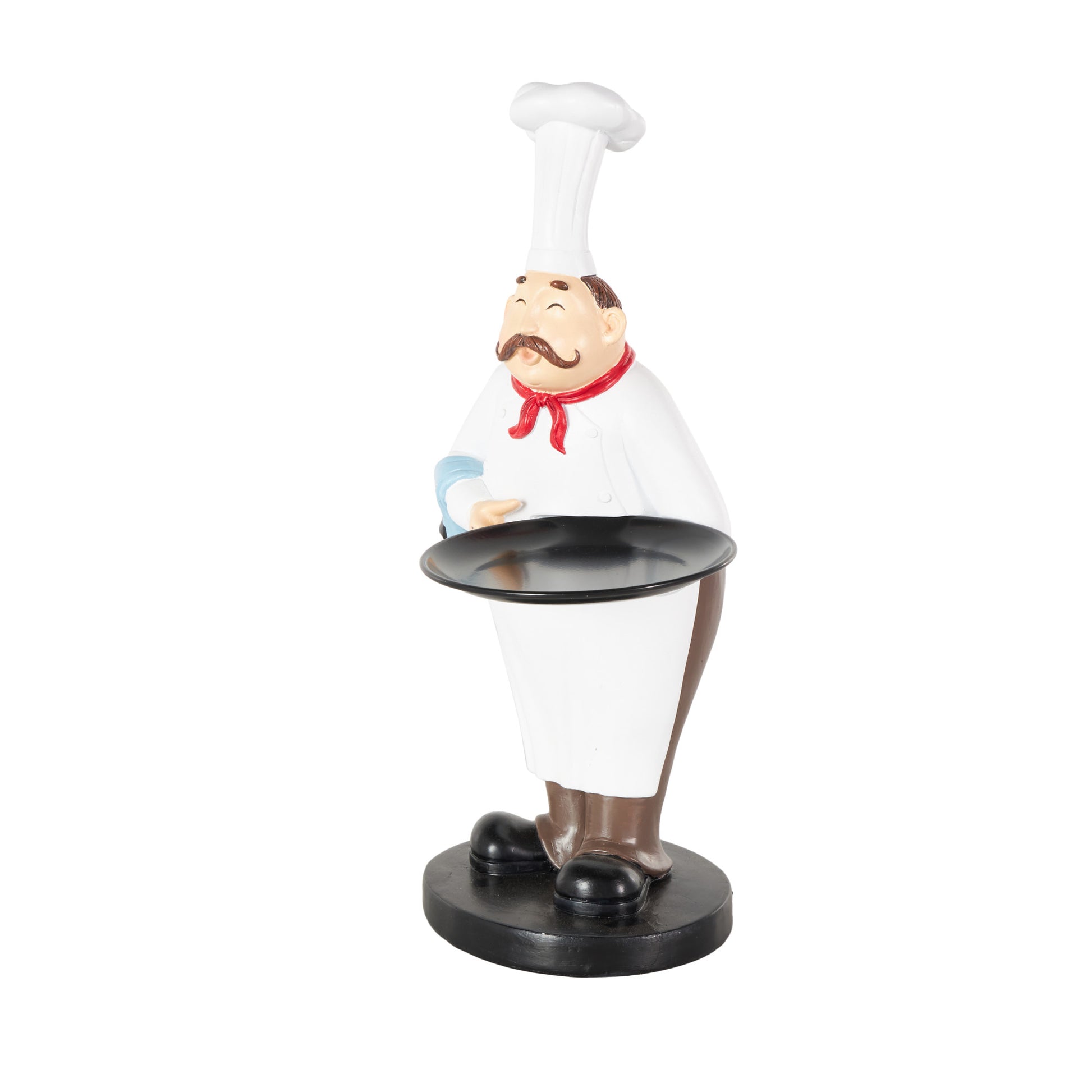 Chef White Polystone Kitchen Decorative Figurine Decorative Sculpture with Black Tray