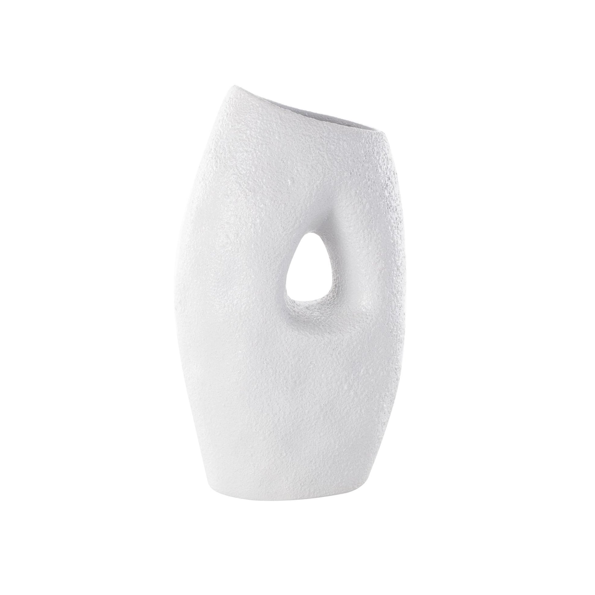 Abstract White Ceramic Textured Decorative Vase with Cutout Center