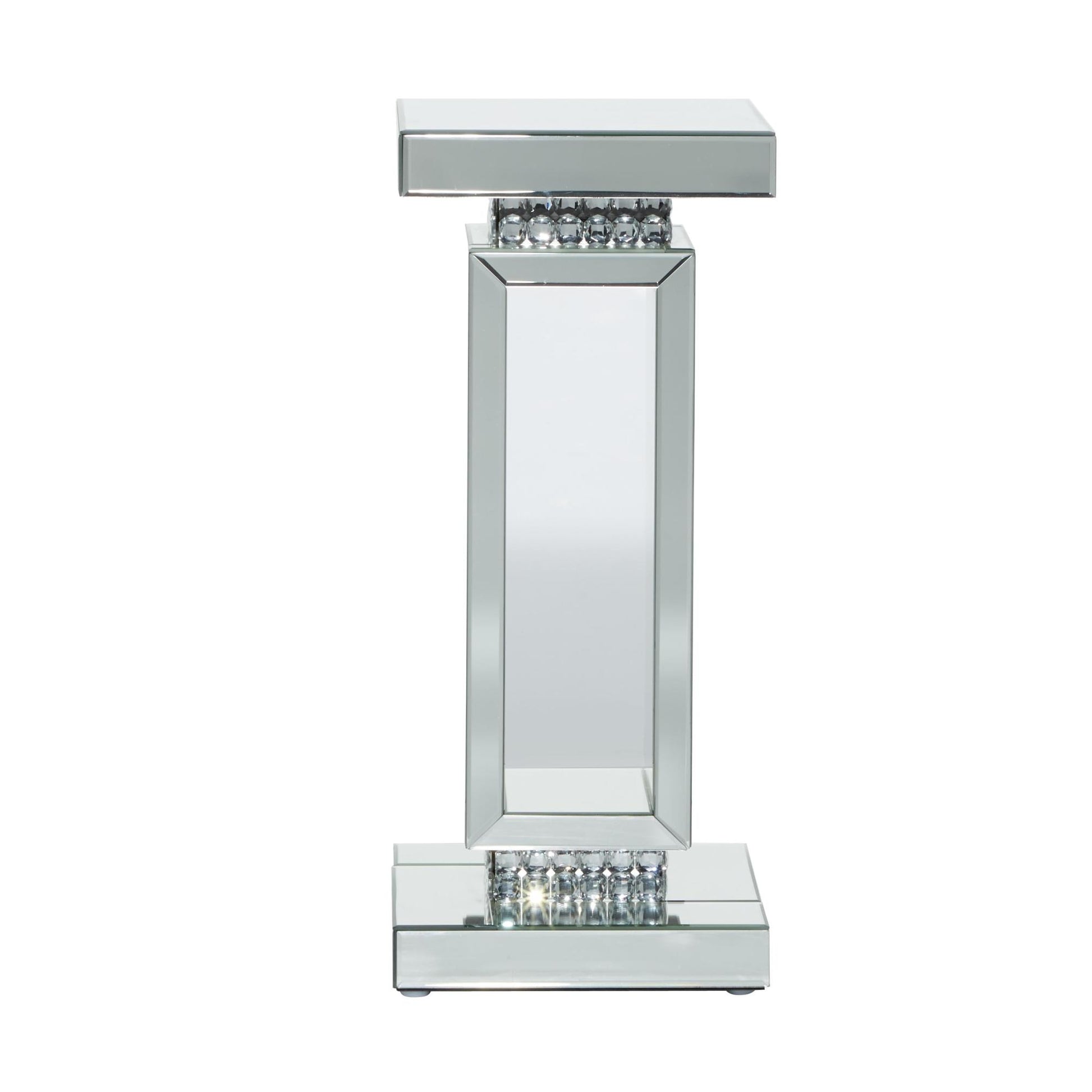 Silver Glass Mirrored Side End Pedestal Table