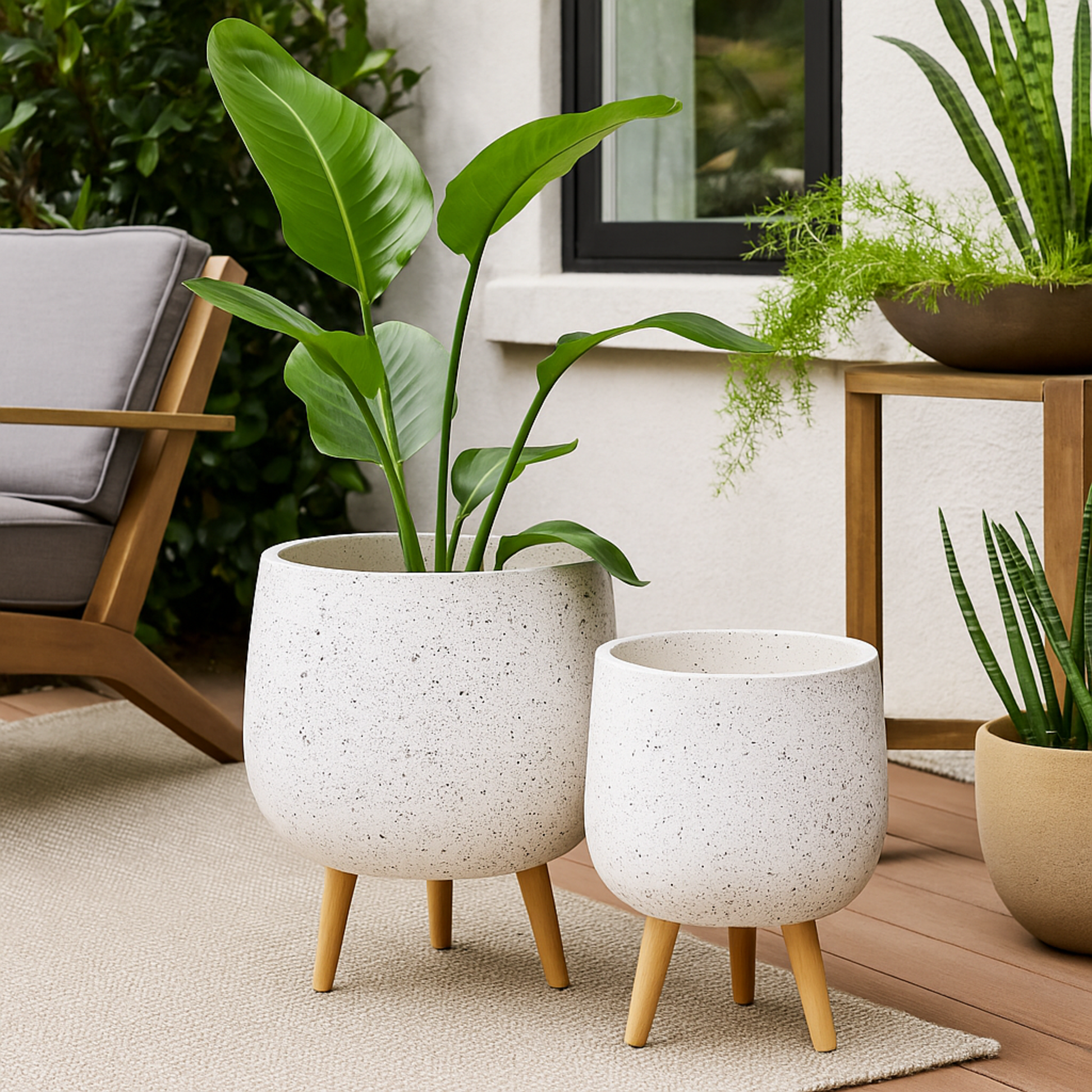 Set of 2 White Magnesium Oxide Indoor Outdoor Planter