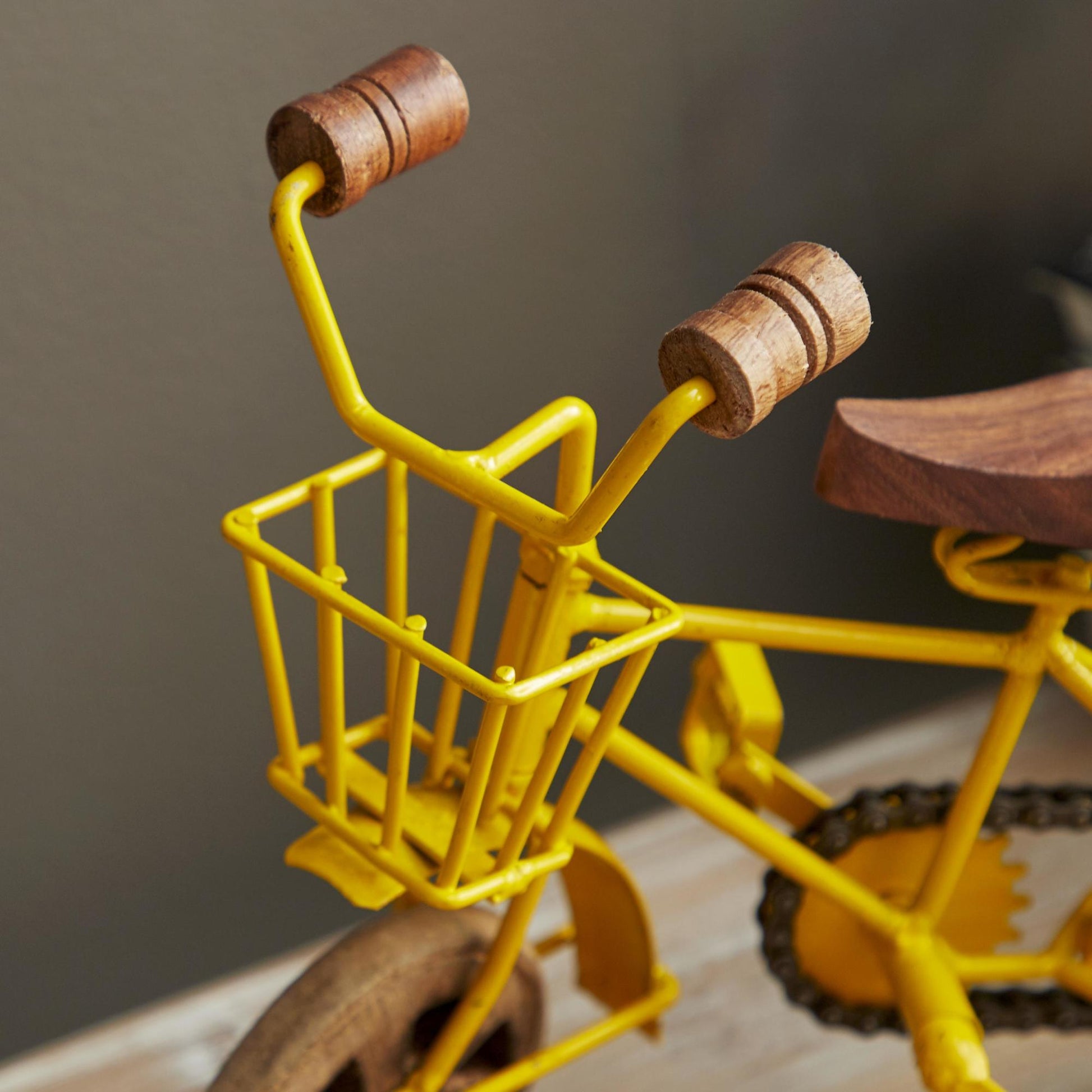 Set of 3 Bike Multi Colored Metal Decorative Sculpture with Wood Wheels