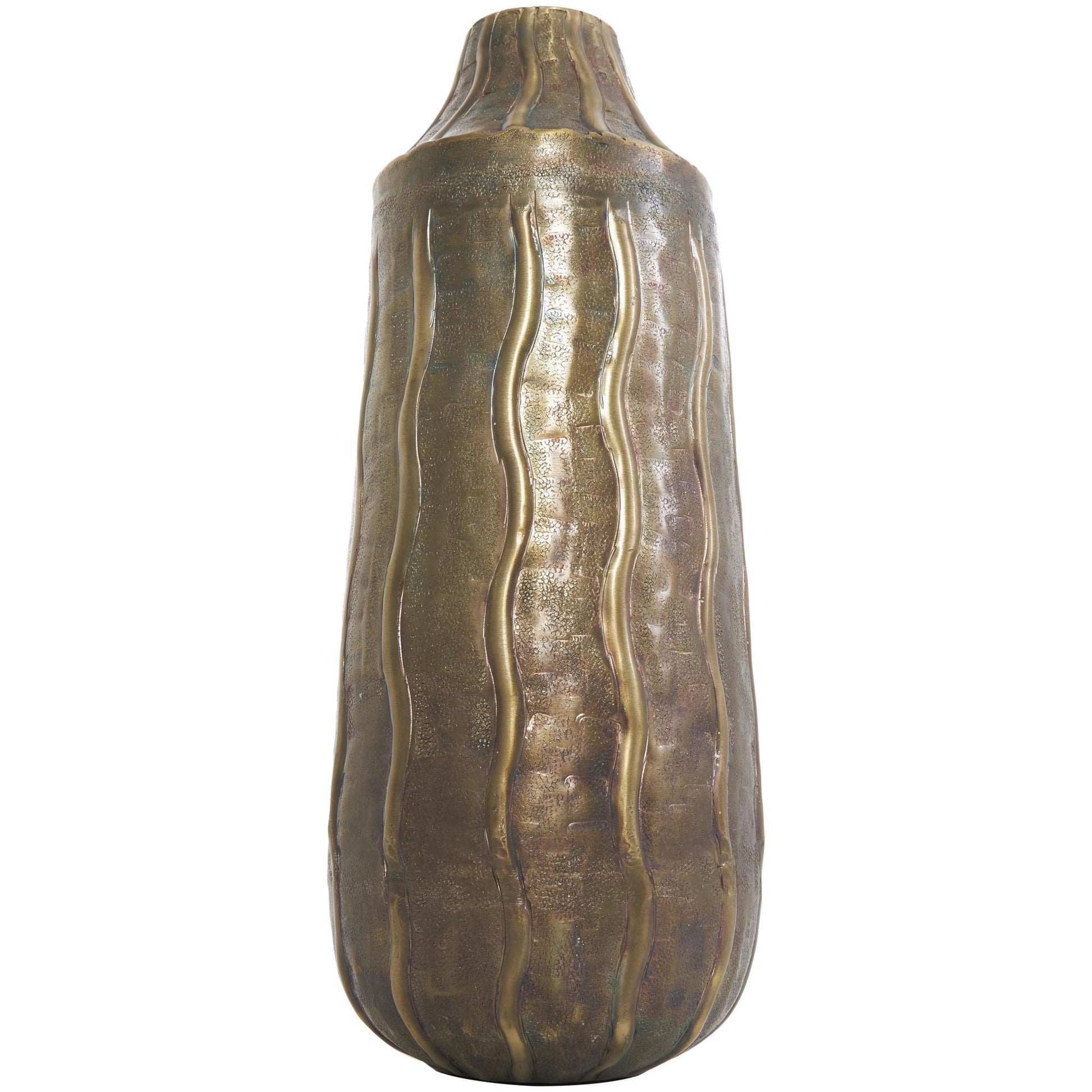 Brass Metal Snakeskin Inspired Decorative Vase with Dimensional Wavy Accents