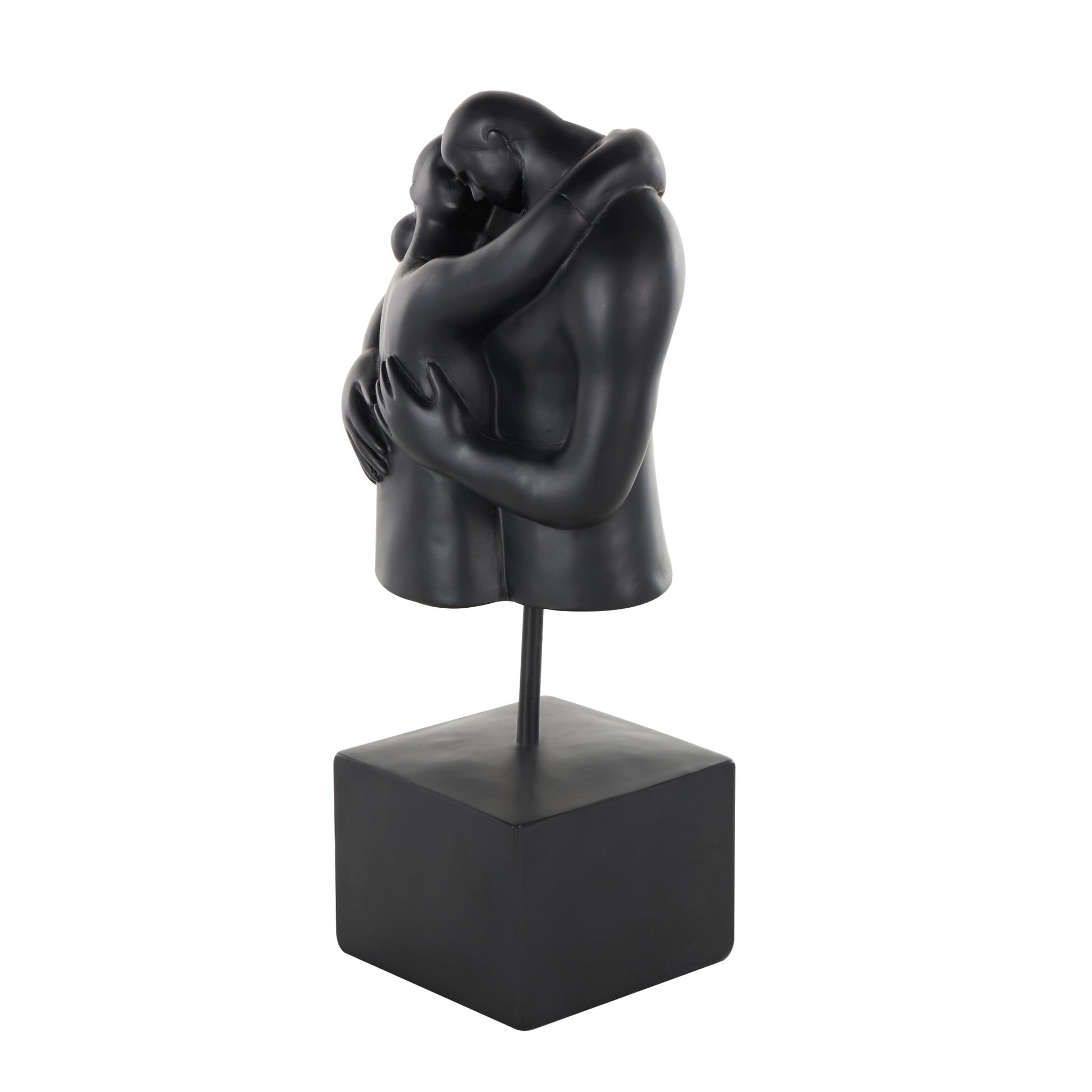 People Black Resin Hugging Decorative Sculpture with Square Base