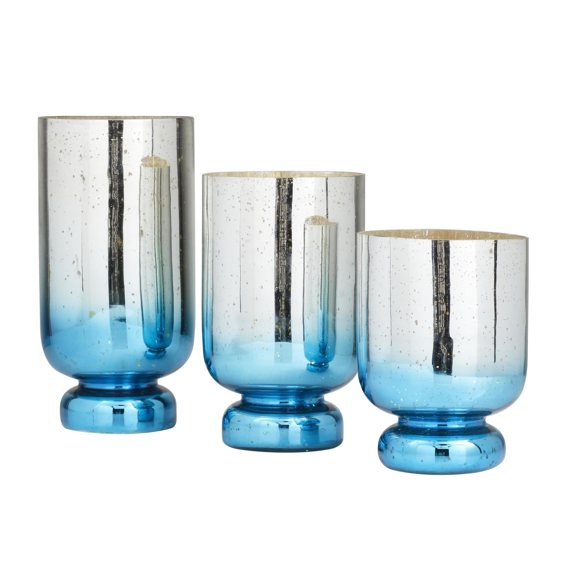 Set of 3 Glass Pillar Room Hurricane Lamp with Gold Interior