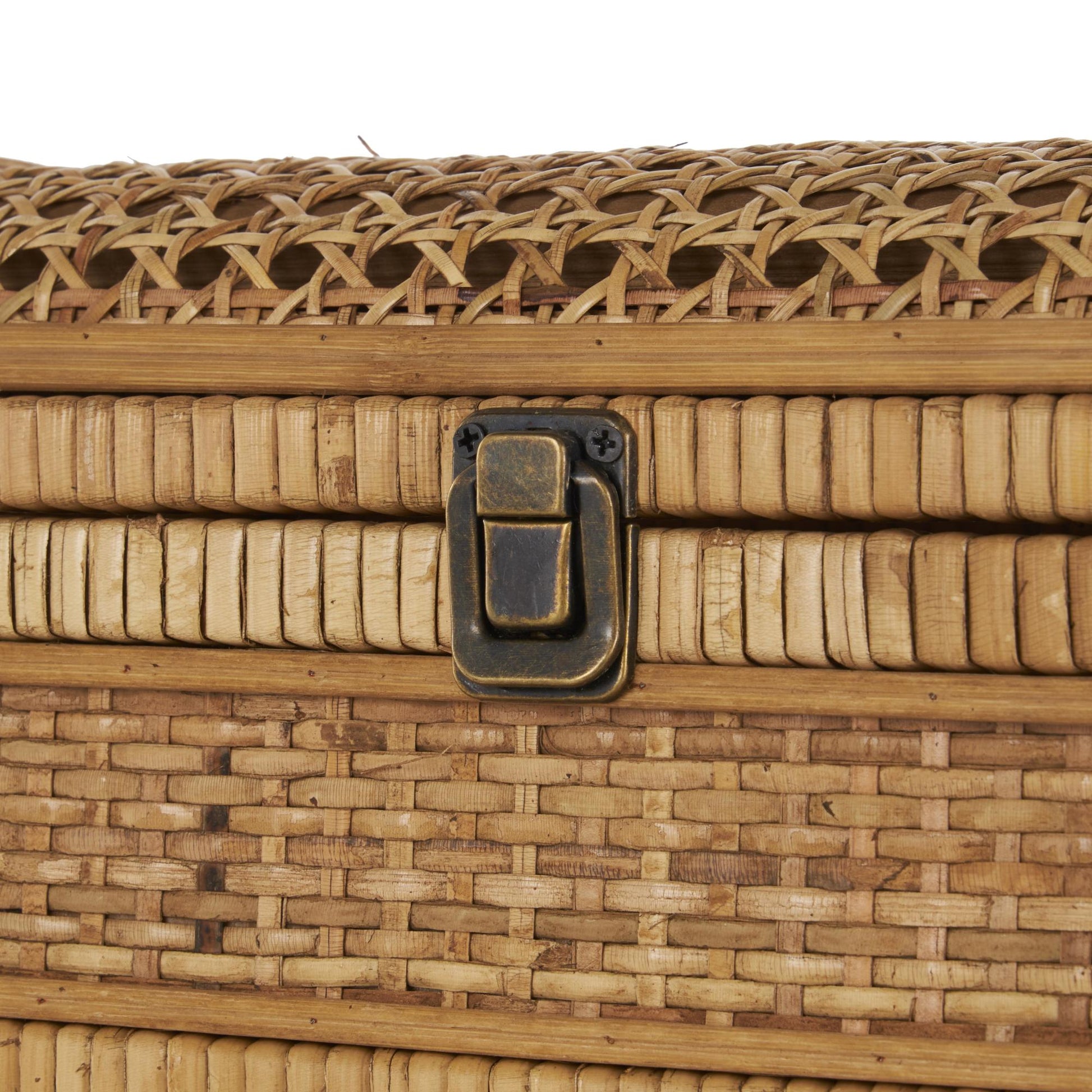 Set of 2 Brown Rattan Handmade Woven Storage Decorative Box with Curved Tops and Wrapped Edges