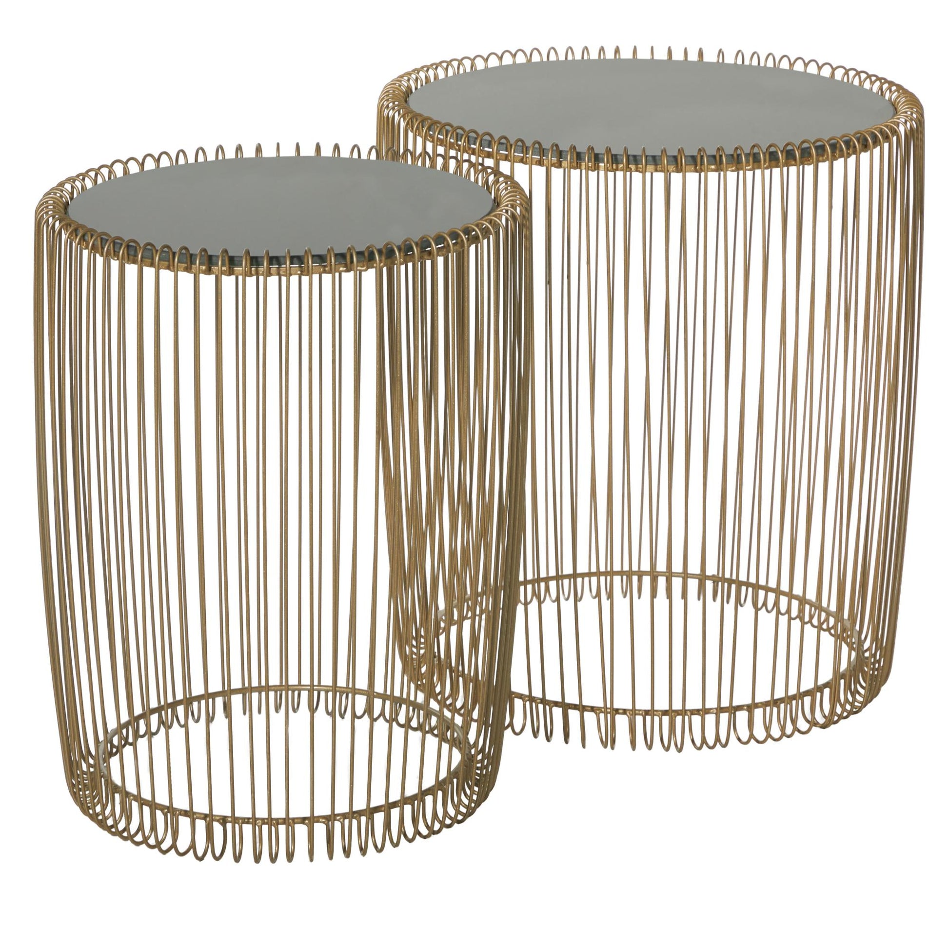Set of 2 Gold Metal Side End Accent Table with Shaded Glass Top