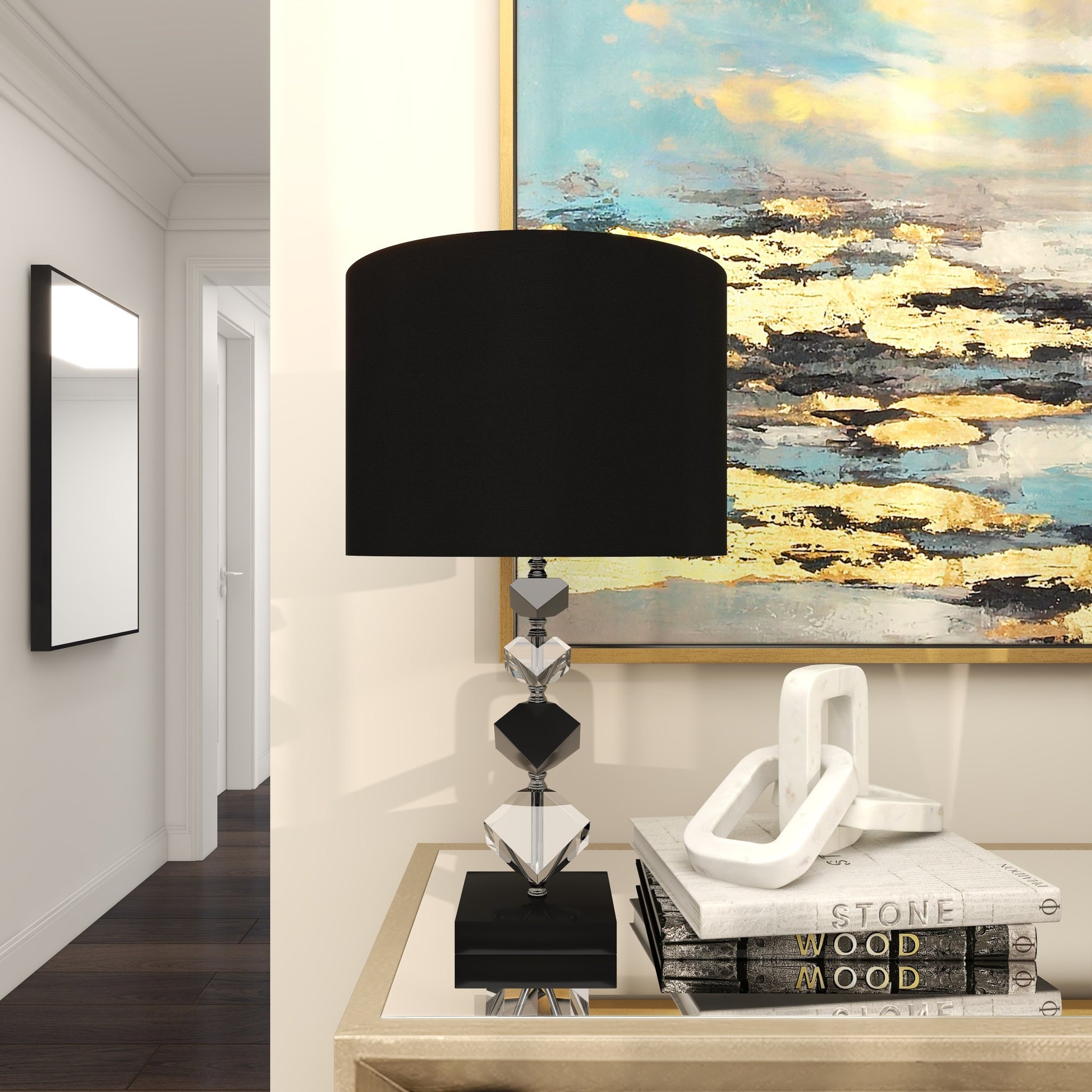 Crystal Geometric Diamond Inspired Room Table Lamp with Black Crystal Base 13" x 8" x 23"