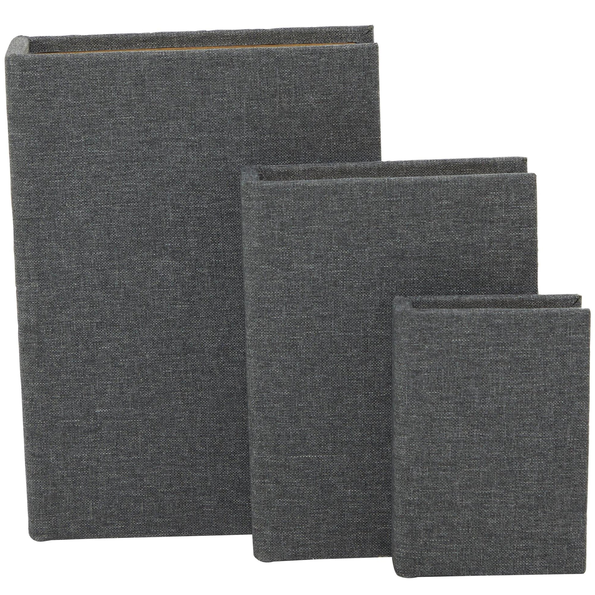 Set of 3 Linen Fabric Textured Faux Book Storage Decorative Box with Gold Page Detailing