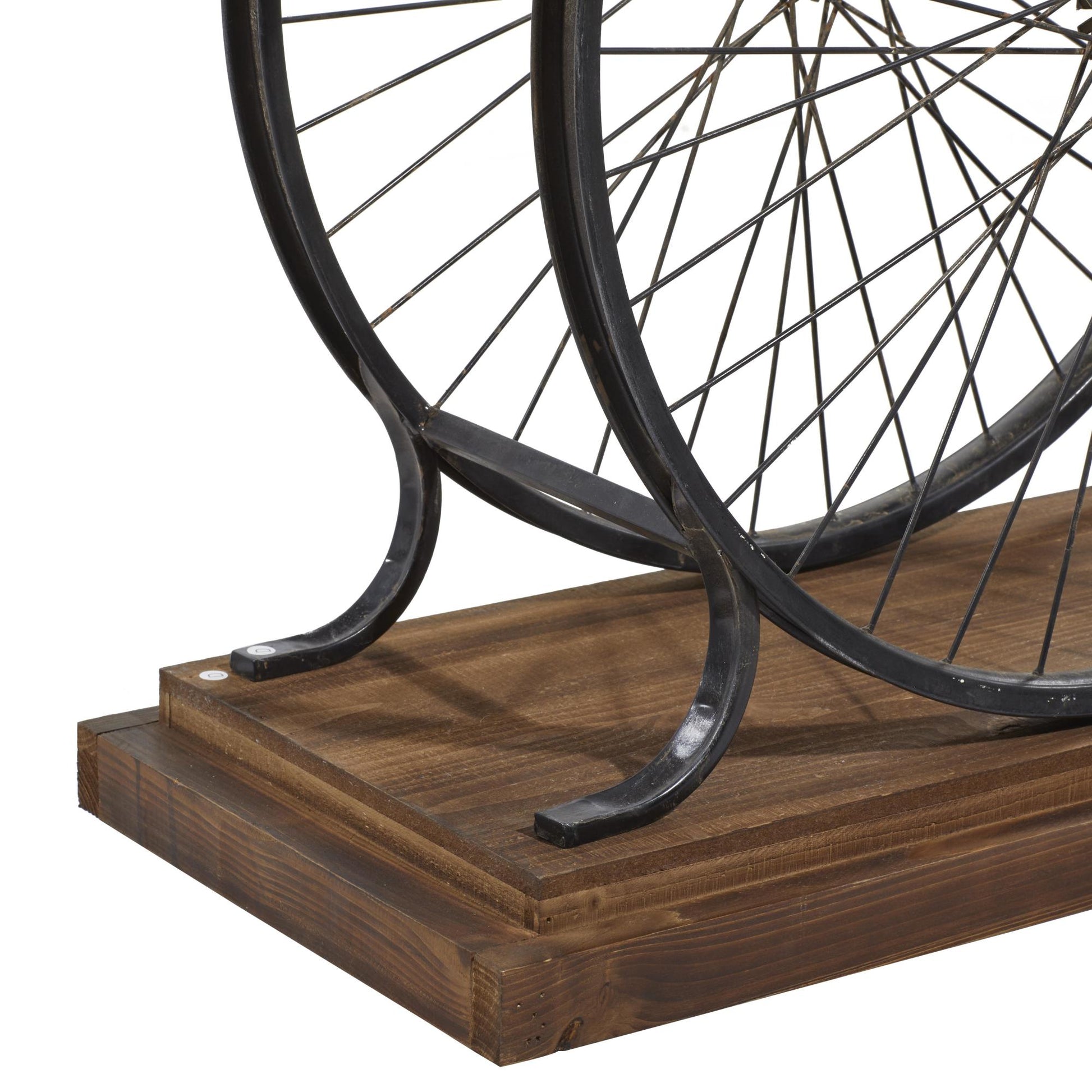 Bike Wood Wide Slatted Top Living Room Console Table with Dual Wheel Frame and Tiered Base